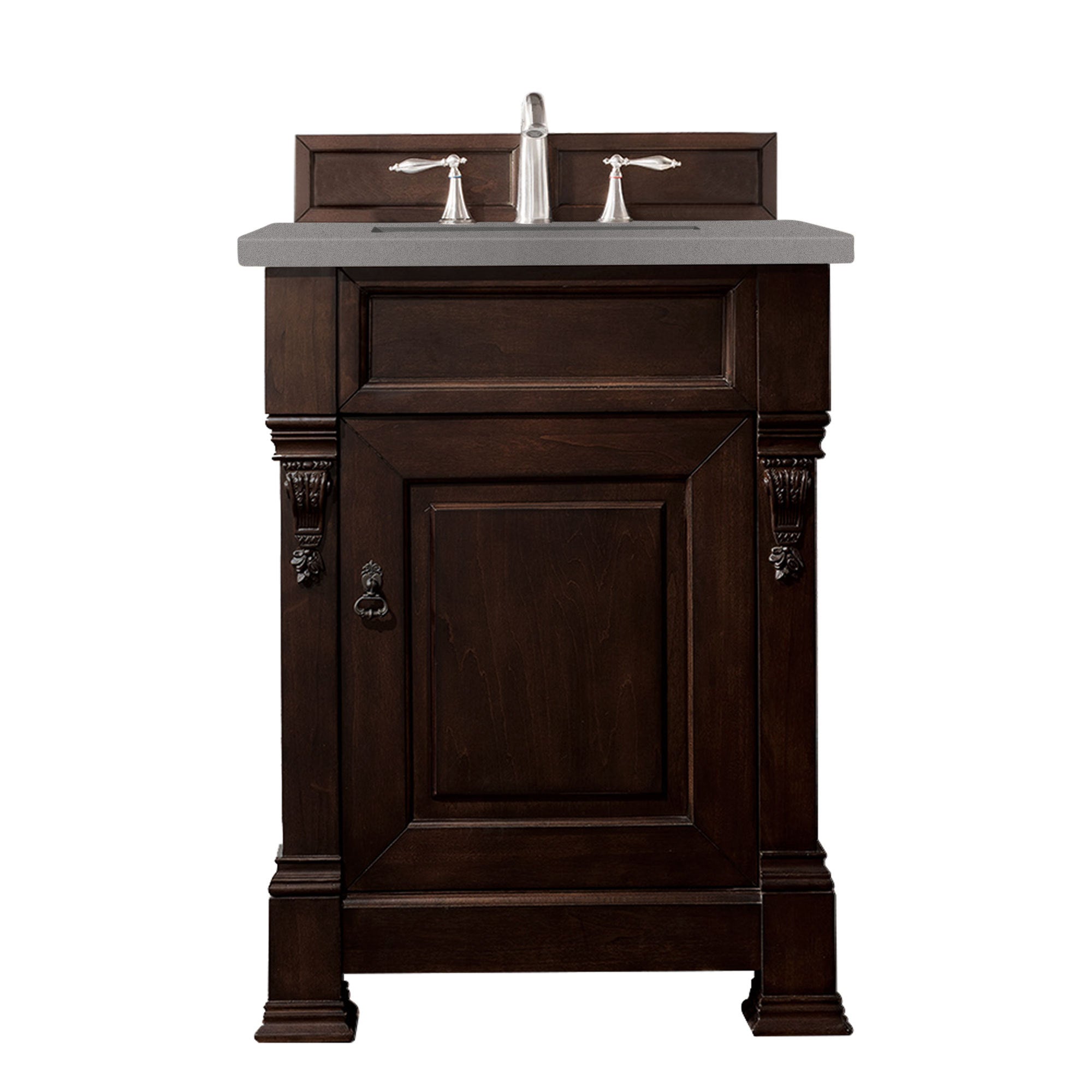 Brookfield 26 Inch Single Bathroom Vanity with Burnished Mahogany Cabinet & 3CM Gray Expo Quartz Countertop - Perfect for Small Bathrooms, Powder Rooms & Home Renovations