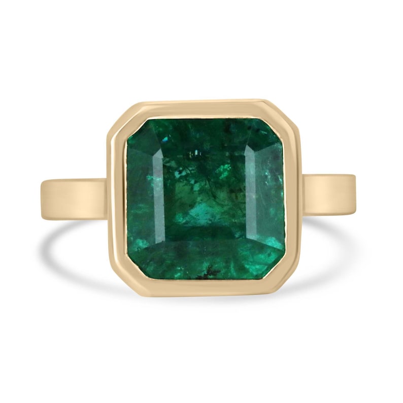 6.08ct 18K 750 Gold Dark Forest Green Large Asscher Cut Emerald Solitaire Engagement Ring for Women - Luxury Wedding Proposal, Anniversary Gift, Bridal Jewelry
