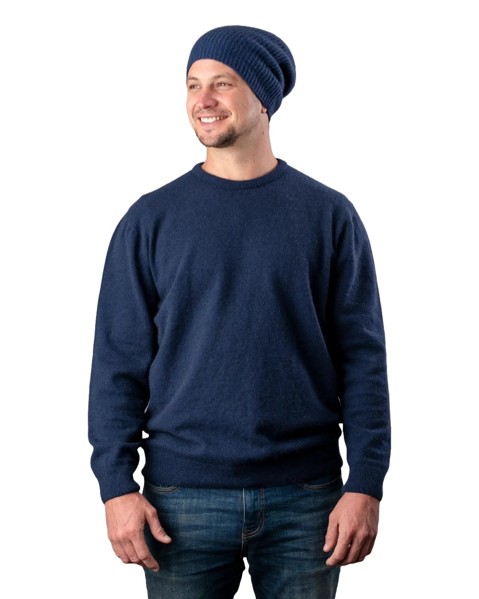 Premium Twilight Blue Men's Possum Merino Wool Crew Neck Sweater - NB120 - Soft & Warm Winter Knitwear for Outdoor Activities & Casual Wear