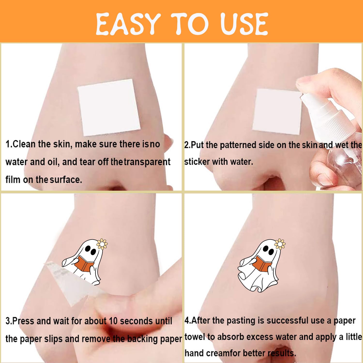 144 PCS Halloween Ghost Temporary Tattoos Stickers - Spooky Party Favors for Kids, Teens & Adults - 24 Sheets - Perfect for Halloween Parties, Costume Accessories & Trick-or-Treat Fun