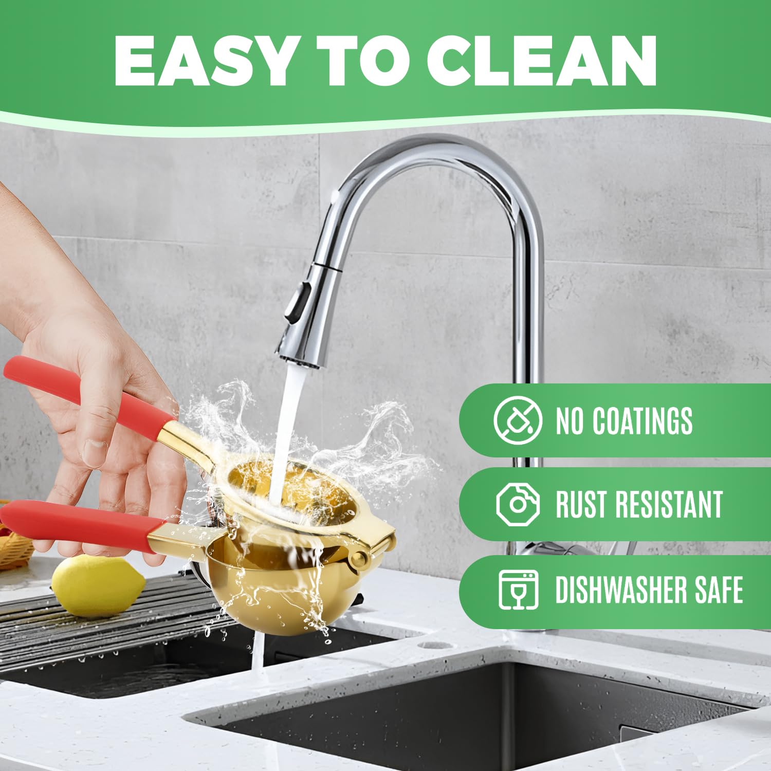 Premium 304 Stainless Steel Lemon Squeezer & Citrus Press Juicer - Heavy Duty Manual Lime Juicer with Non-Slip Grip (Gold/Red) - Perfect for Cocktails, Cooking & Healthy Juicing at Home