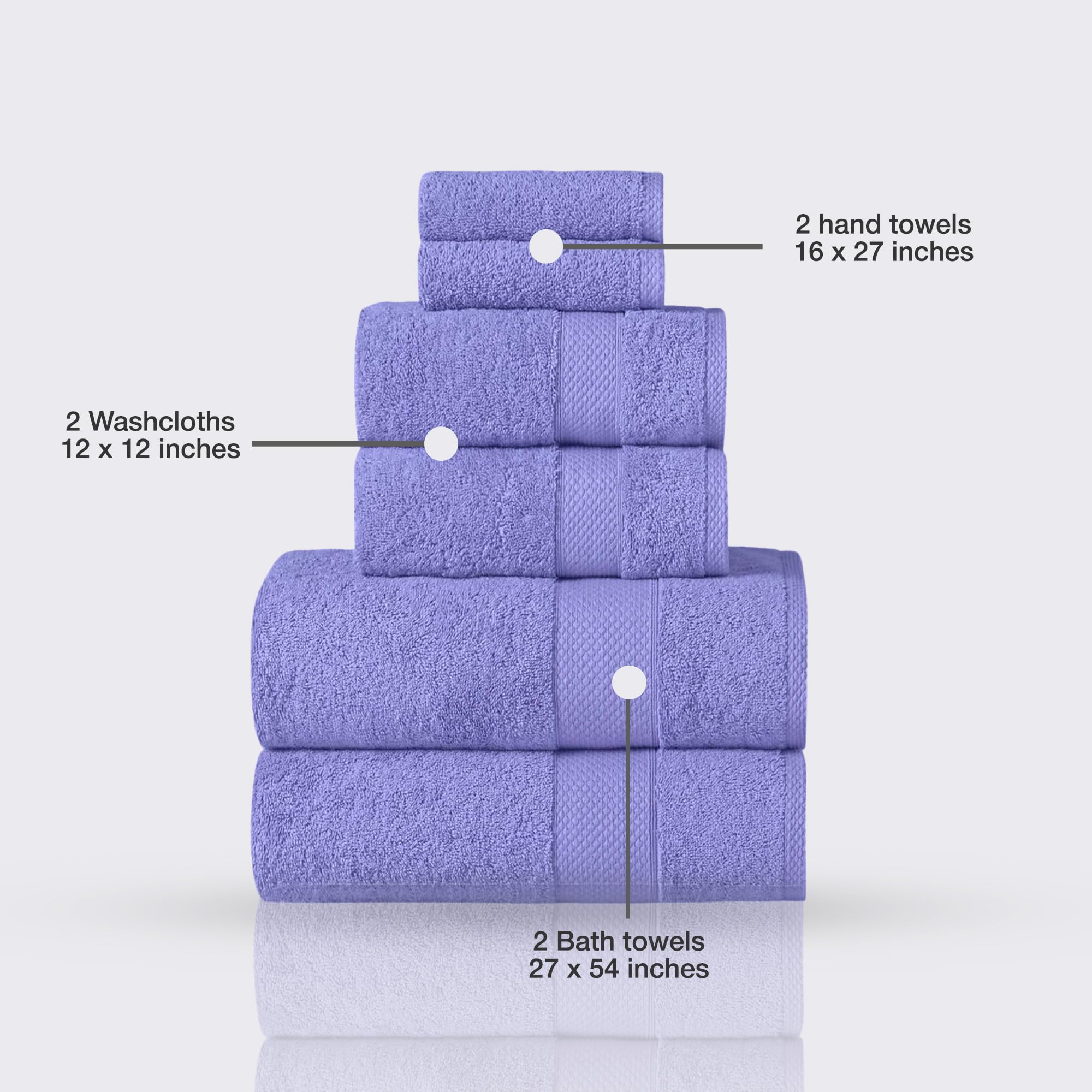 Premium 6-Piece Turkish Cotton Towel Set - Ultra Soft, Quick Dry & Highly Absorbent Bath Towels (2), Hand Towels (2) & Washcloths (2) | Luxury Spa & Bathroom Essentials for Home, Hotel & Gifts (Lilac)