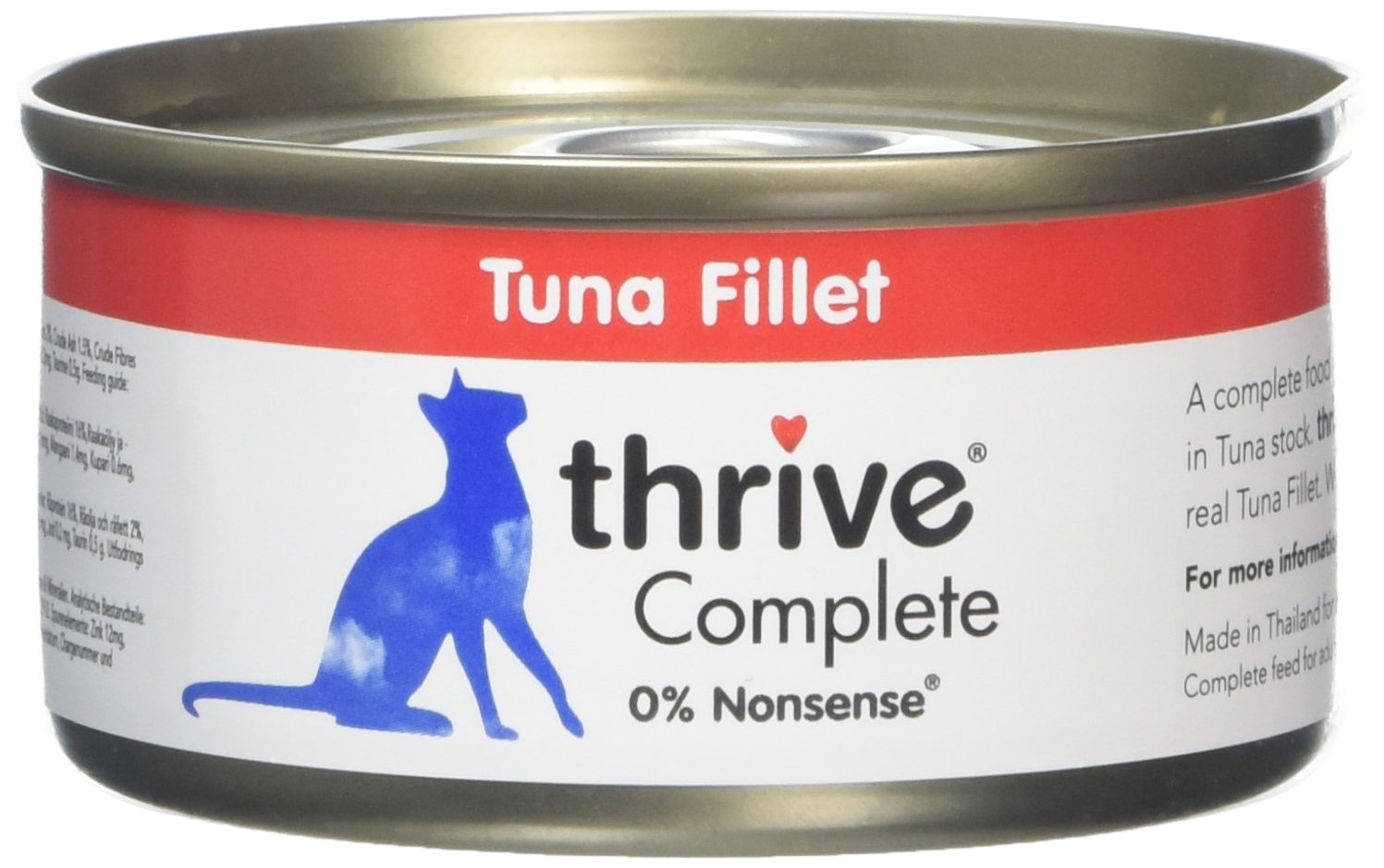 Premium Thrive Complete Tuna Fillet Cat Food - Grain-Free, High Protein Wet Cat Food (6 x 75g Cans) - Perfect for Indoor Cats & Senior Felines with Sensitive Stomachs
