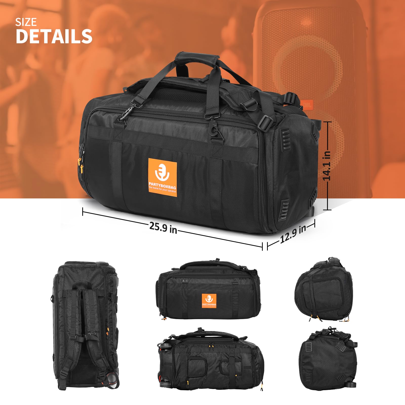 JBL PartyBox 320 Speaker Travel Case - Portable Waterproof Tote Bag & Backpack for JBL PartyBox Series Speakers (Black) - Perfect for Outdoor Parties, Travel & Music Events