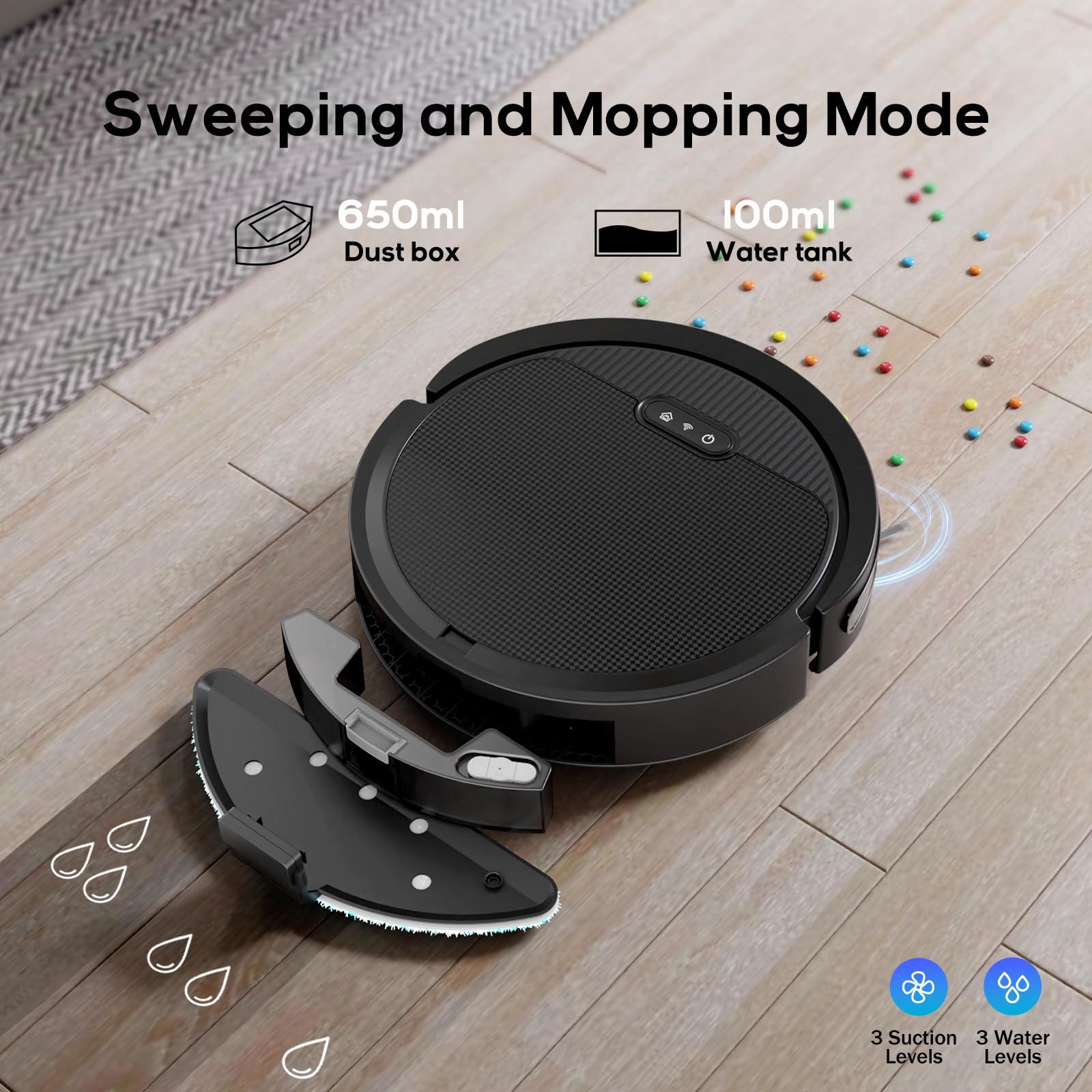 V3 Robot Vacuum and Mop Combo - Self-Charging 5000Pa Strong Suction, WiFi/Alexa/App Control, Ultra-Slim 3-in-1 Robotic Cleaner for Hardwood Floors, Pet Hair & Low Pile Carpets - Perfect for Homes with Pets & Busy Families