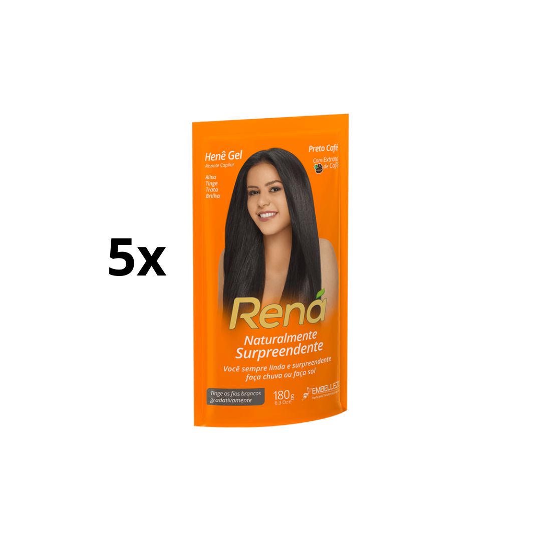Embelleze 5-Pack Hene Black Coffee Hair Color Smoothing & Straightening Cream (180g Each) - Professional Salon Treatment for Shiny, Frizz-Free Hair at Home