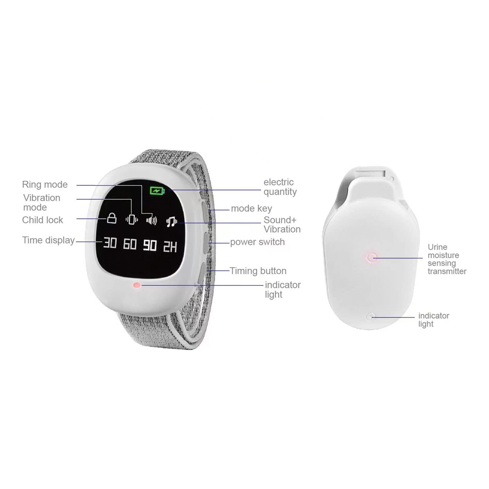 **Bed Wetting Alarm for Kids & Adults - Wireless Potty Training Alarm with Sound & Vibration, Timer Setting, White - Helps Stop Bedwetting for Children & Elderly (Home & Travel Use)**