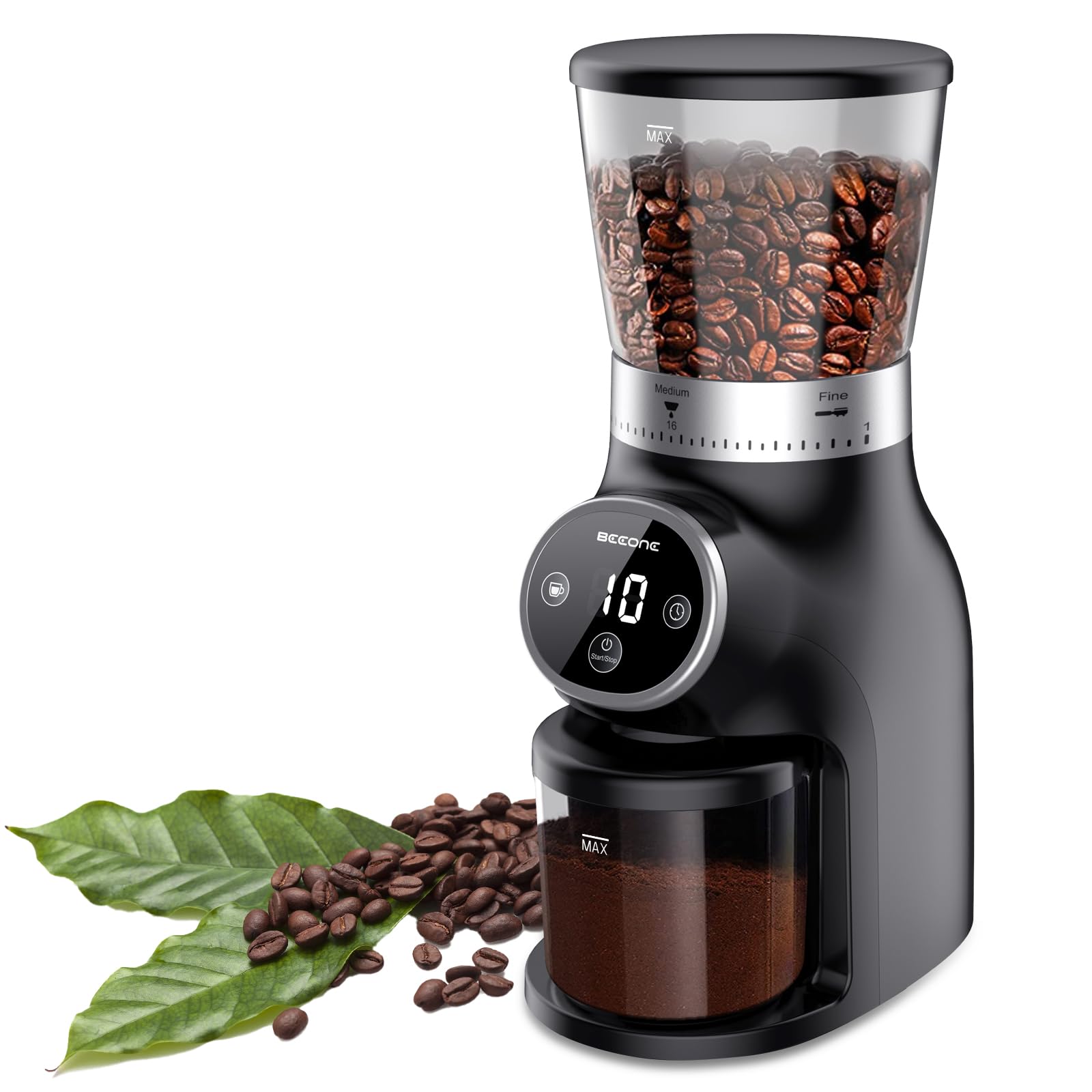 Premium Conical Burr Coffee Grinder with Digital Timer - 31 Precise Grind Settings for Espresso, French Press & Drip Coffee - Adjustable Burr Mill for Home Baristas - Perfect for Morning Brews & Entertaining - Black