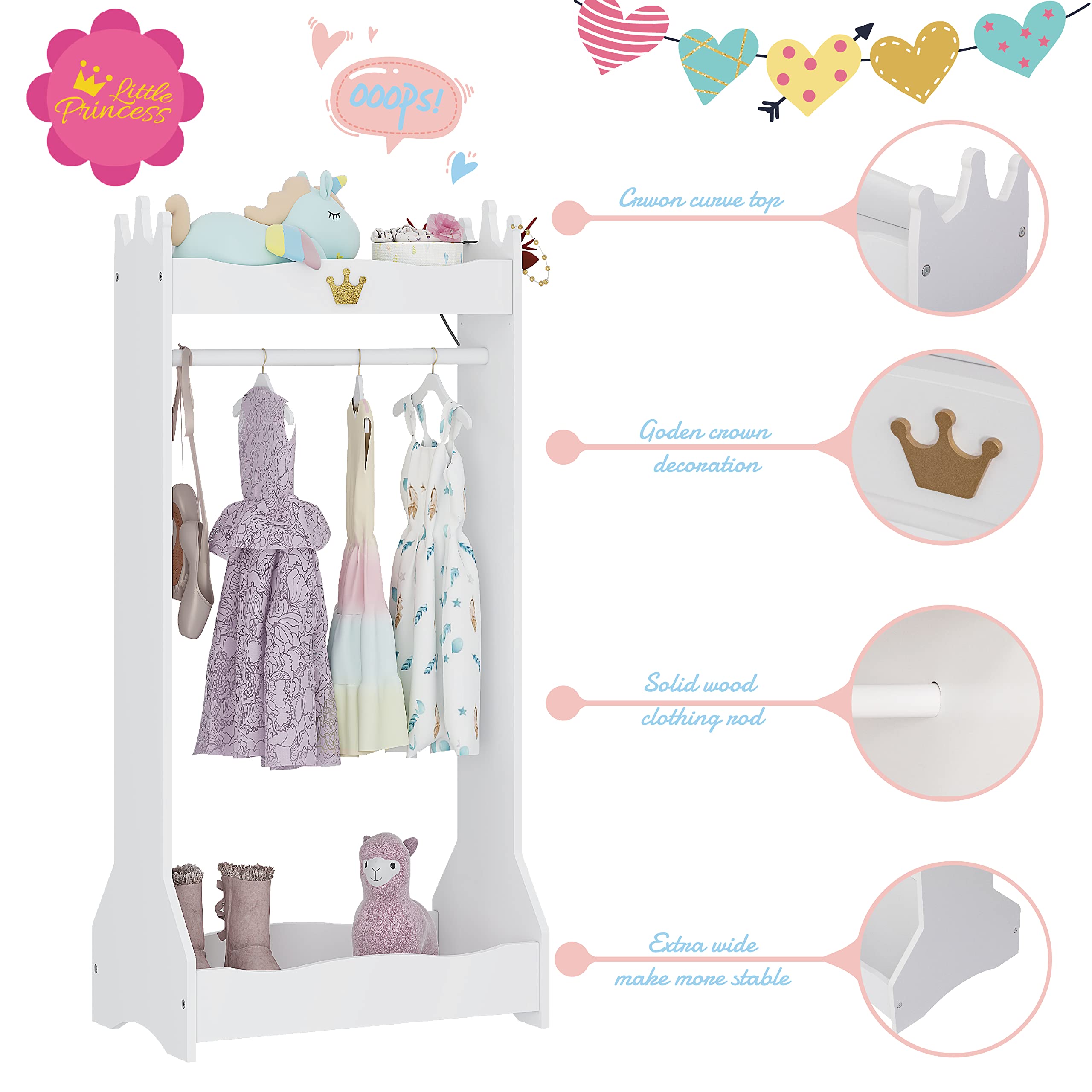 UTEX Kids Dress Up Storage Organizer - Hanging Armoire Closet with Rack for Toddler Costumes (Age 3+) - White | Perfect for Bedroom, Playroom & Daycare Organization