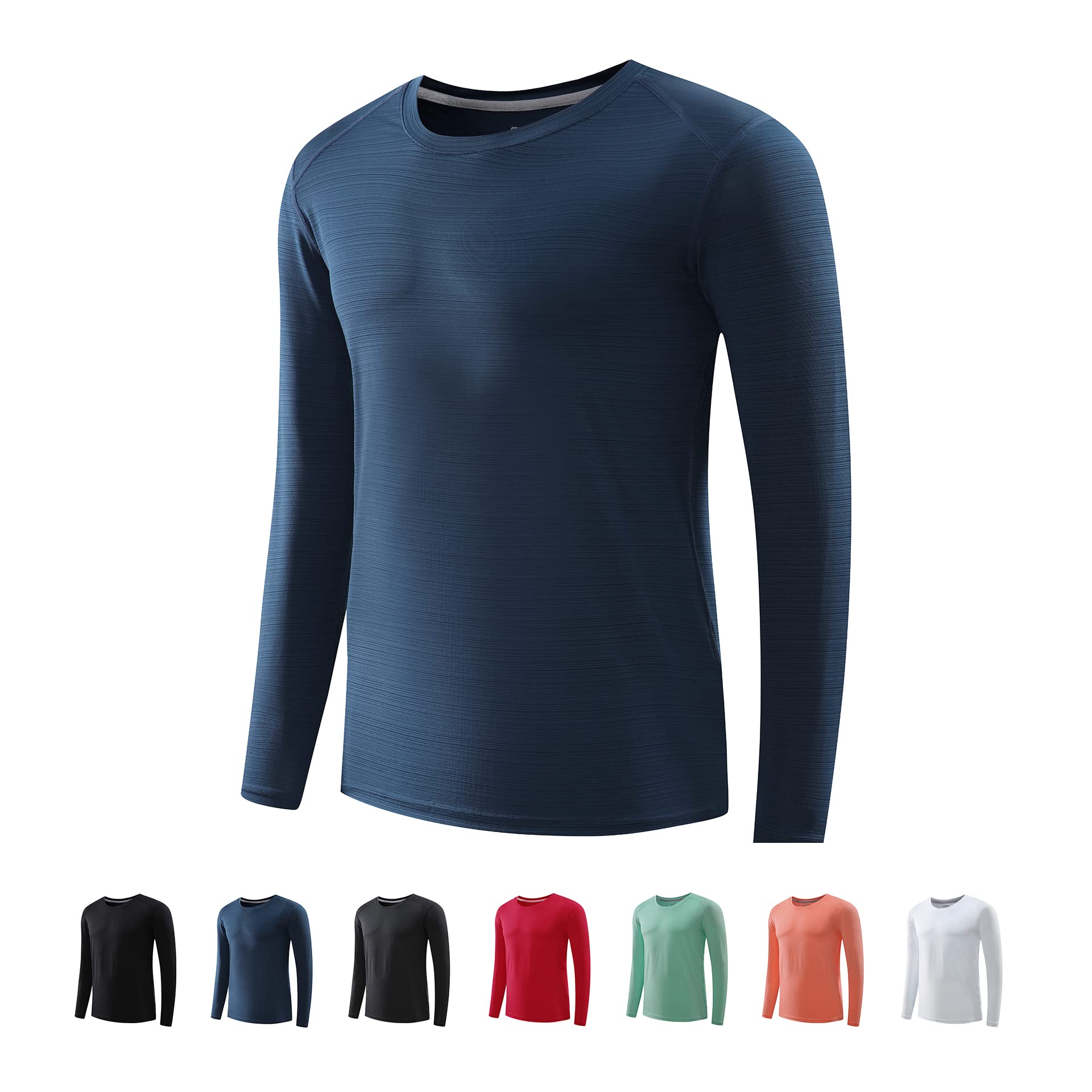 MAXERIA Men's Dry Fit Long Sleeve Workout Shirt - Moisture Wicking Crewneck Athletic Tee for Gym, Running & Outdoor Activities