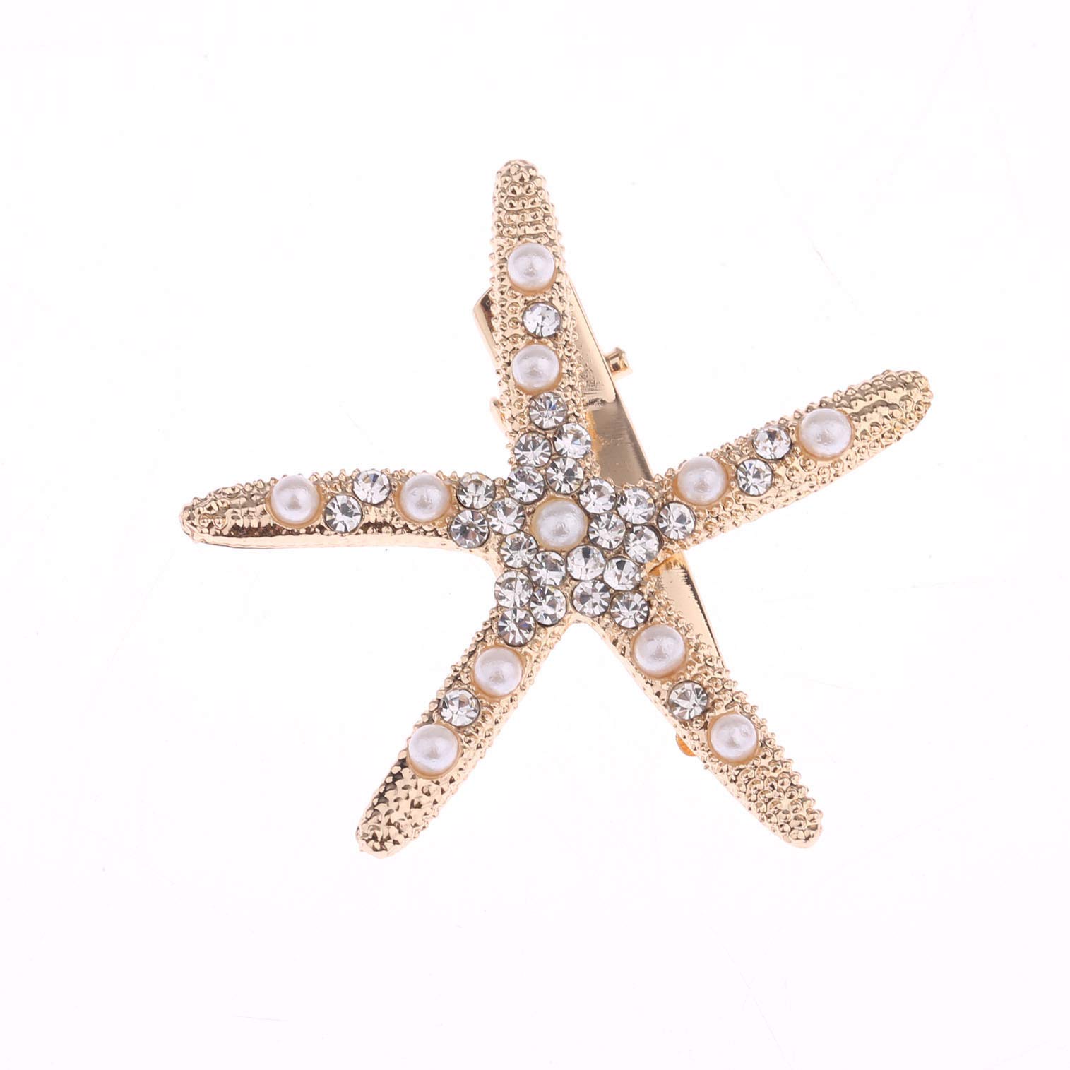 3Pcs Starfish Hair Clips with Rhinestones & Imitation Pearls - Elegant Alloy Hair Barrettes for Women - Perfect for Weddings, Beach Parties & Summer Hairstyles