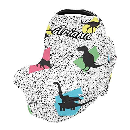 Custom Personalized Dinosaur Stretchy Baby Car Seat Canopy & Stroller Cover - Breathable Nursing Cover for Infant - Perfect Baby Shower Gift for Newborns (Great for Travel, Shopping & Outdoor Activities)