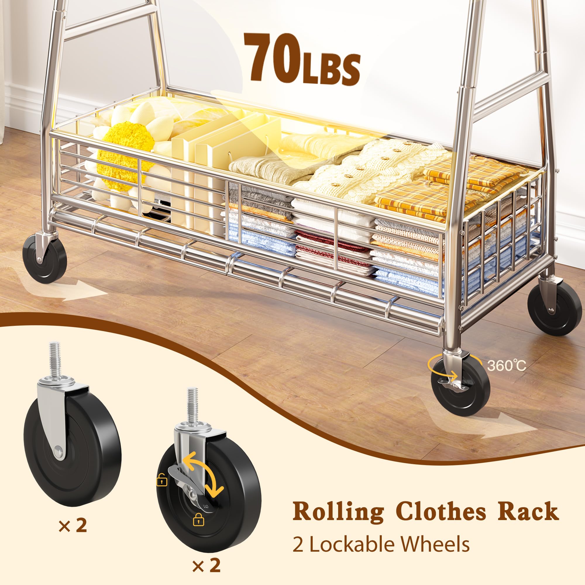 Raybee Heavy Duty Clothes Rack - 600LBS Capacity Commercial Garment Rack with Sturdy Wheels, Adjustable Shelves & Double Rods | Portable Clothing Rack for Retail Stores, Boutiques, Home Closet Organization & Laundry Room Storage