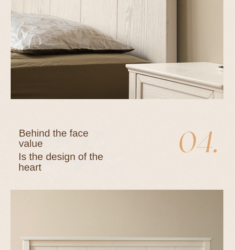 Solid Oak Wood High Headboard Full Size White Bed - American Style Bedroom Furniture for Master Bedroom & Guest Room Decor