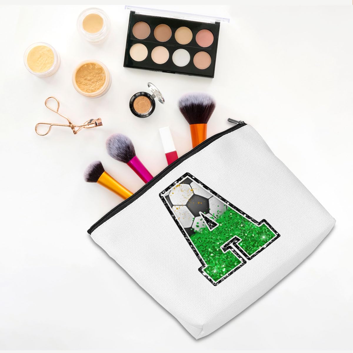 Personalized Monogrammed Soccer Makeup Bag - Custom Letter A-Z Cosmetic Pouch for Women, Girls, Soccer Players & Coaches - Perfect Soccer Gift for Birthday, Graduation, Game Day & Travel Accessories