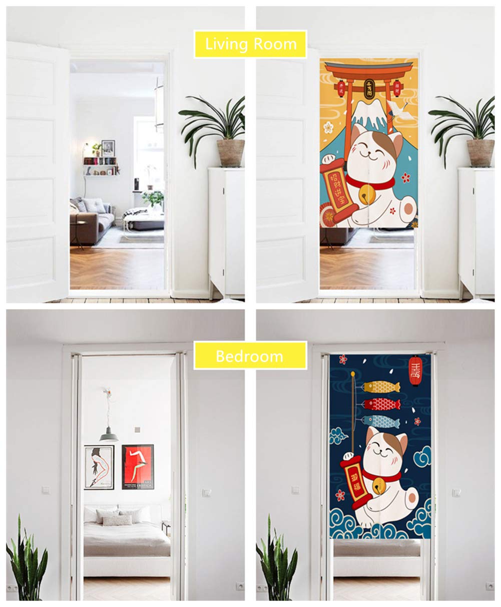 Japanese Noren Door Curtain - Traditional Koinobori & Wave Ukiyoe Tapestry, 33 x 35 Inch Room Divider for Home Decor | Perfect for Entryways, Living Rooms & Japanese-Themed Spaces