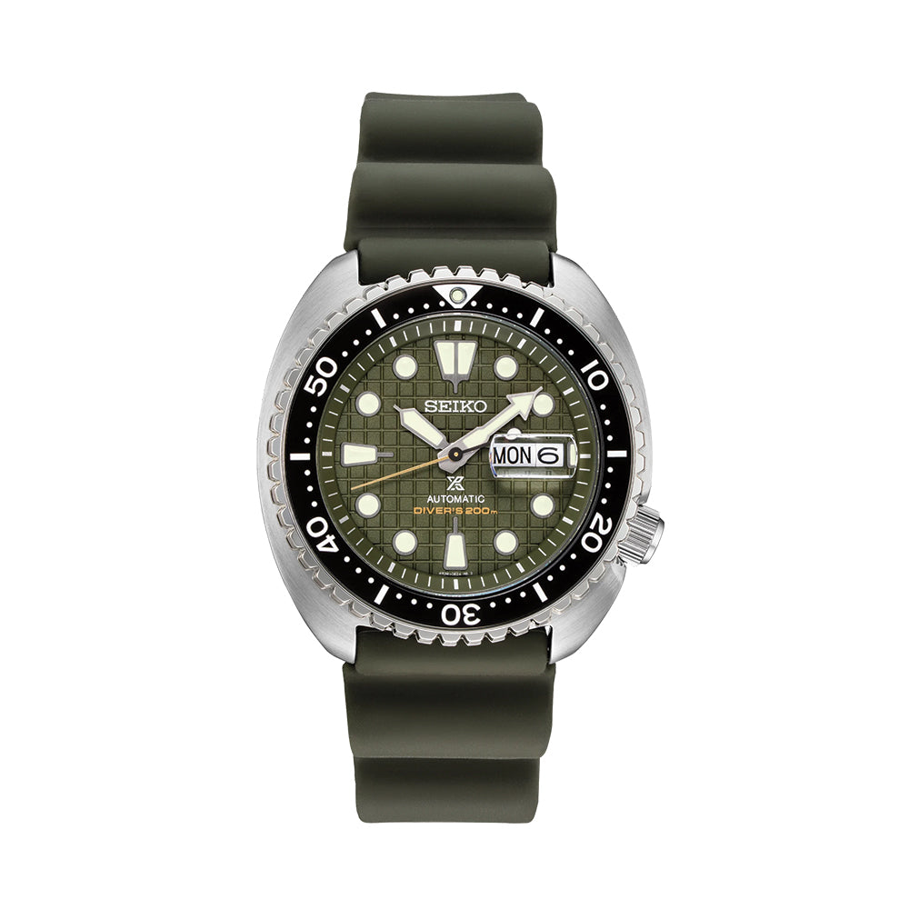 Seiko SRPE05 Prospex Automatic Diver Watch - 45mm Green Dial with Rubber Strap for Men | Waterproof Scuba Diving, Swimming & Outdoor Adventures