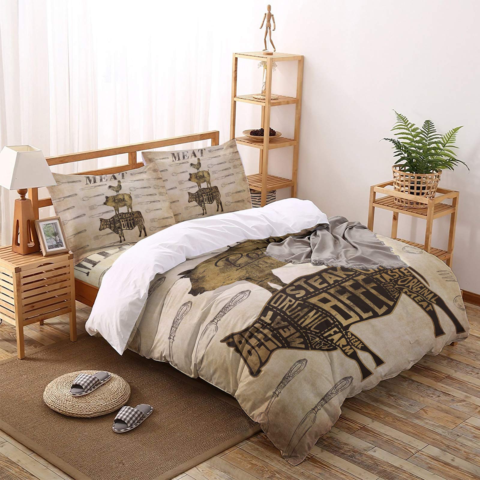 Sunflower Print 4-Piece Duvet Cover Set Full Size - Vintage Newspaper Design Soft Bedding with 1 Duvet Cover, 1 Fitted Sheet & 2 Pillowcases - Perfect for Farmhouse, Retro & Boho Chic Bedroom Decor