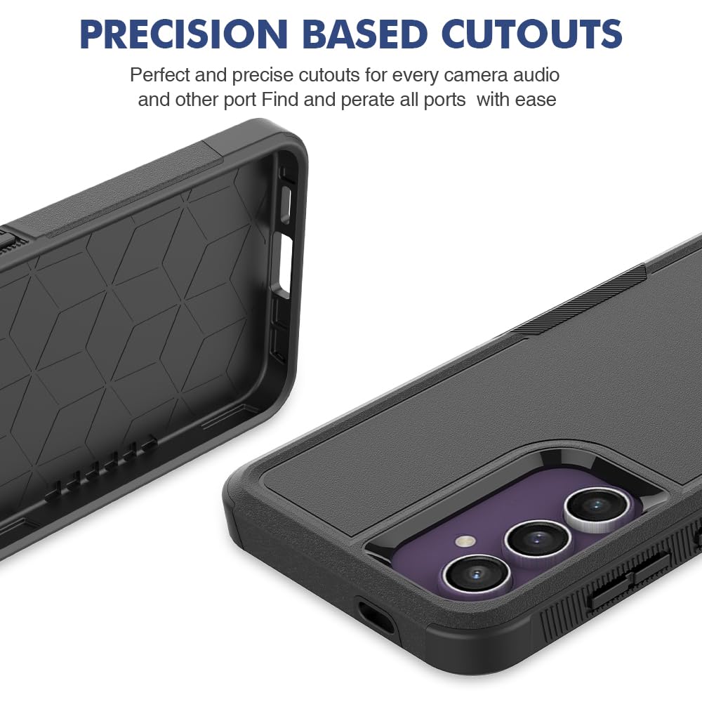 Samsung Galaxy S24 FE Case with 2Pcs Tempered Glass Screen Protector & Camera Lens Protector - Shockproof Dual Layer TPU Soft Inner & Hard Back Cover - Perfect for Work, Travel & Outdoor Activities (Black)