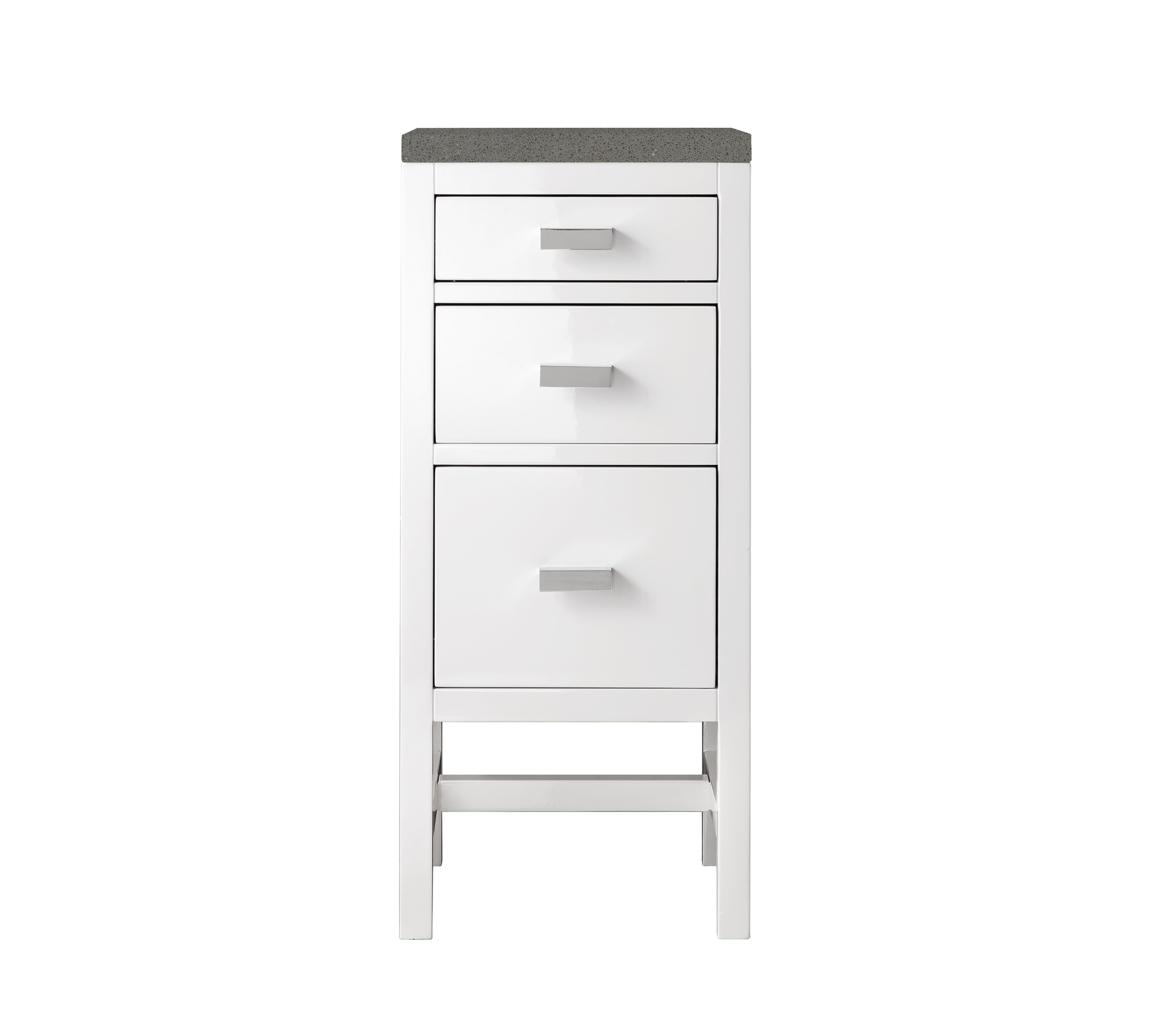 Addison 15-Inch Base Cabinet with Drawers - Glossy White Finish & 3CM Gray Expo Quartz Countertop | Perfect for Kitchen Remodel, Bathroom Vanity & Storage Organization