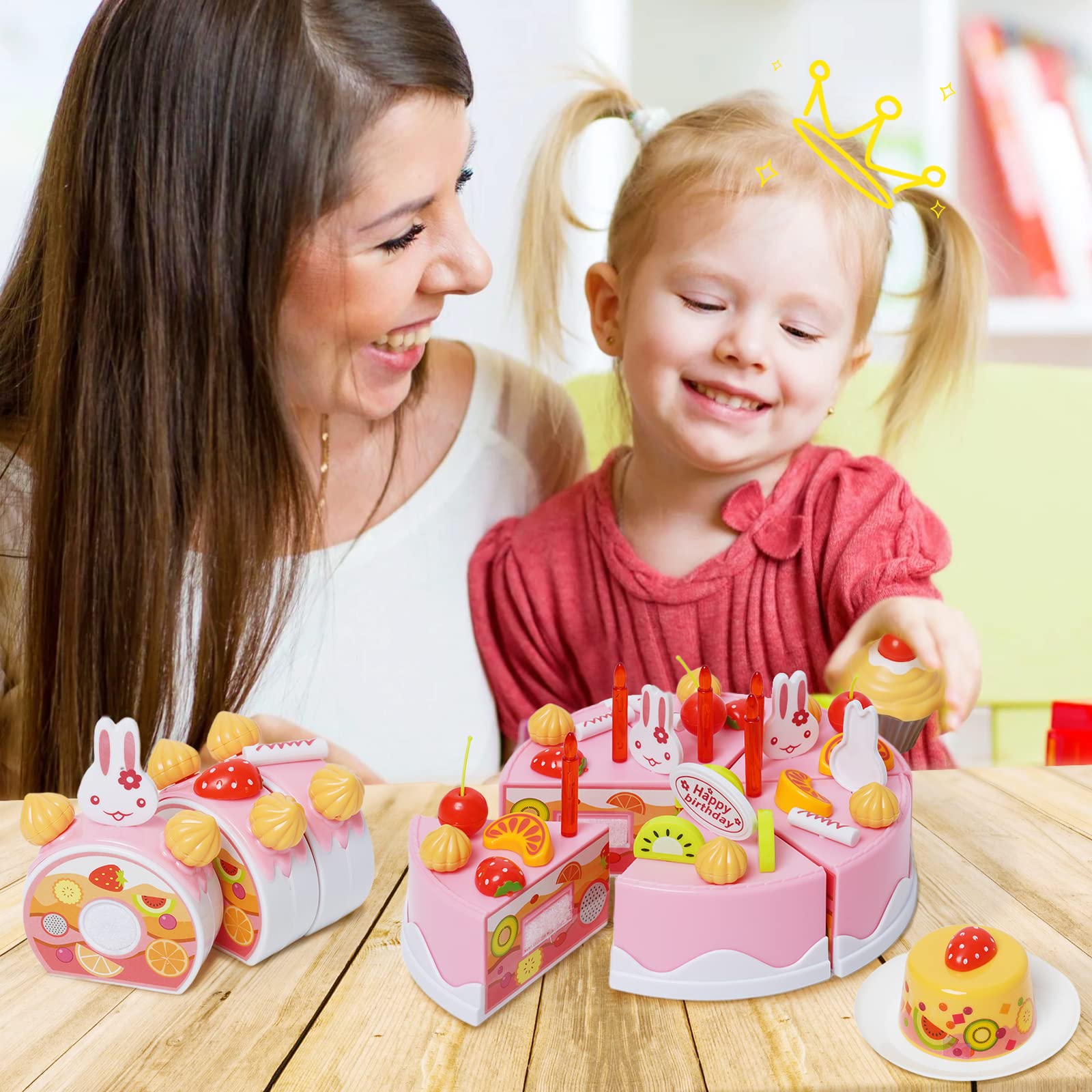 75PCS Pretend Play Birthday Cake Toy Set - Cutting Play Food with Candles, Plates, Ice Cream, Pudding & Cookies - Perfect for Princess Themed Birthday Parties & Role Play Games (Ages 3+) | Great for Kids' Parties, Preschool Learning & Imaginative Play