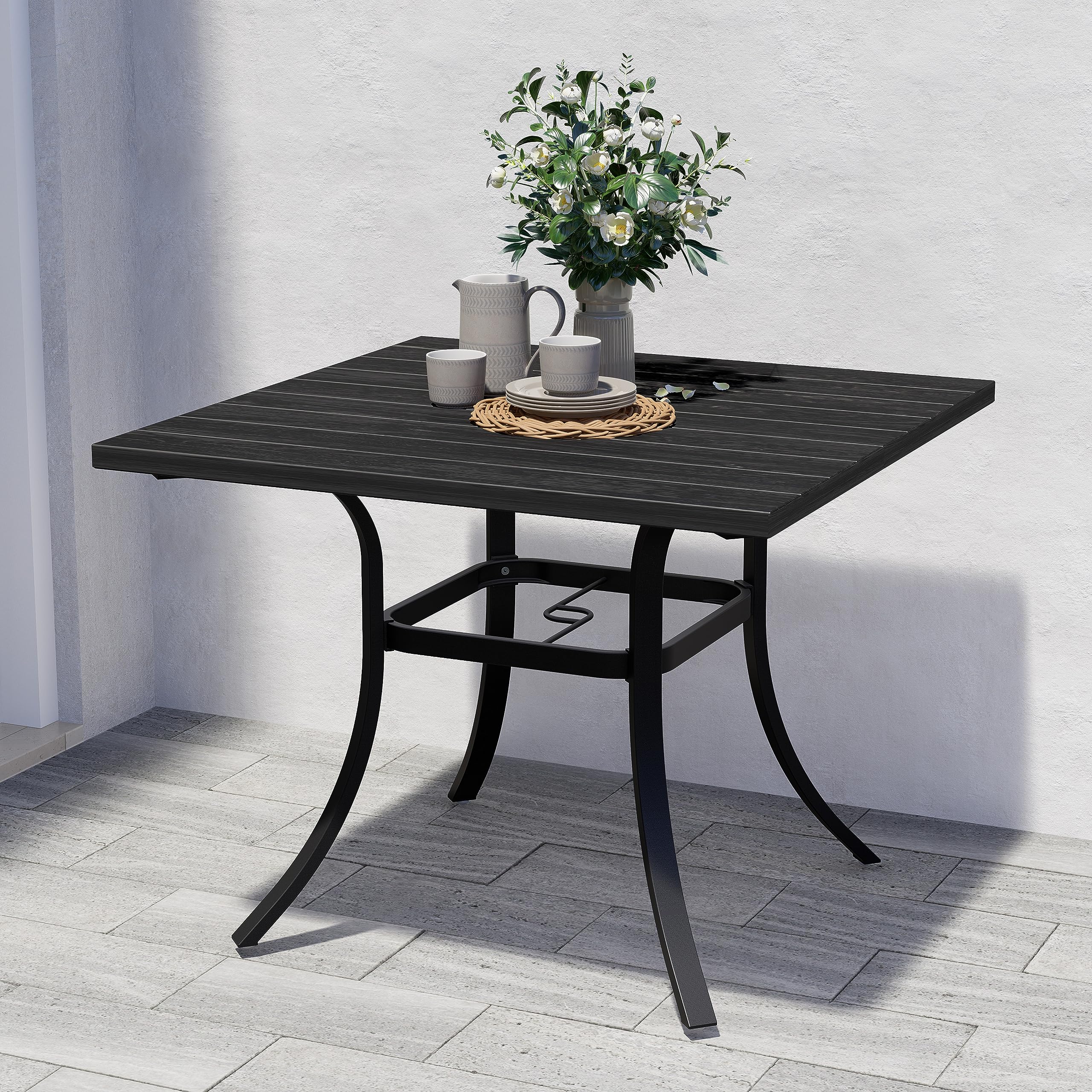 37-Inch Square Outdoor Dining Table - Weather-Resistant Patio Picnic Table with Woodgrain Finish & 1.5