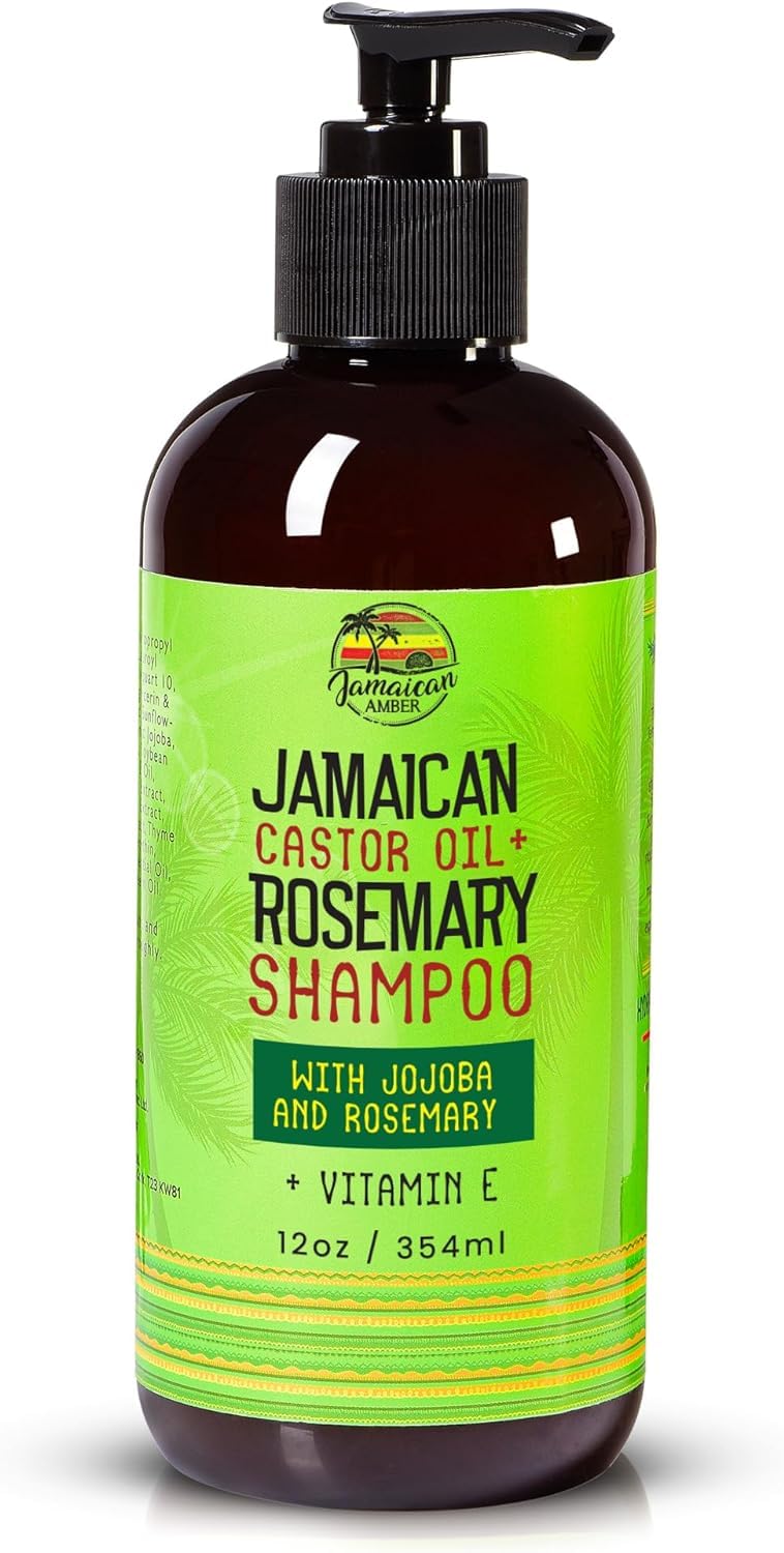 Rosemary Shampoo for Hair Growth & Thickness - 12oz (340ml) Moisturizing & Strengthening Shampoo with Castor Oil & Jojoba Oil - Promotes Hair Nourishment, Hydration & Scalp Health by Jamaican Amber - Perfect for Dry, Damaged Hair & Natural Hair Care Routine