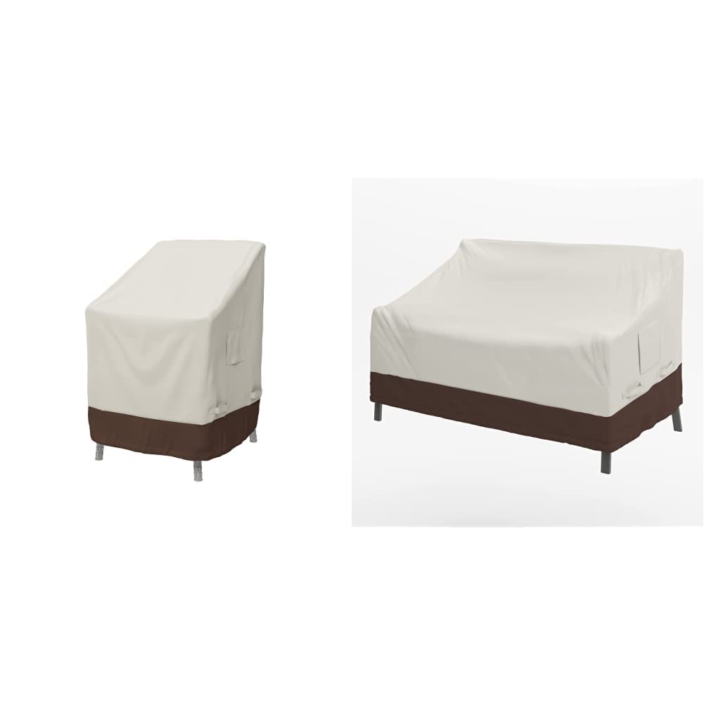 Amazon Basics 2-Seater Deep Lounge Sofa & Dining Arm Chair Outdoor Patio Furniture Covers, Set of 2 - Waterproof Protection for Deck, Garden, and Backyard Furniture