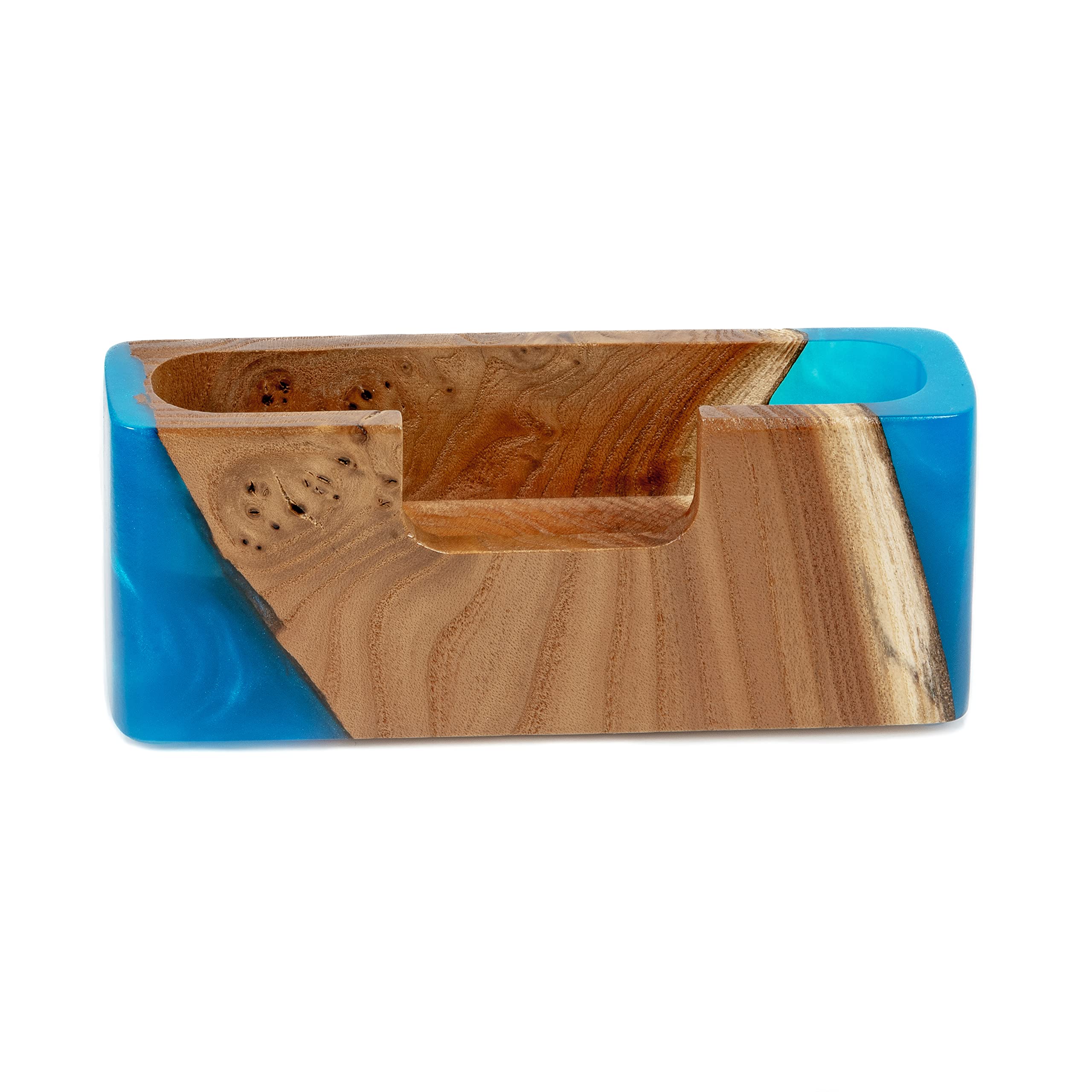 Best Business Card Display Stand - Unique Wooden Slim Card Holder for Office & Home Desk Organizer - Small Desk Cardholder Storage Accessory (Blue Pearl) - Perfect for Professional Meetings, Networking Events & Office Decor