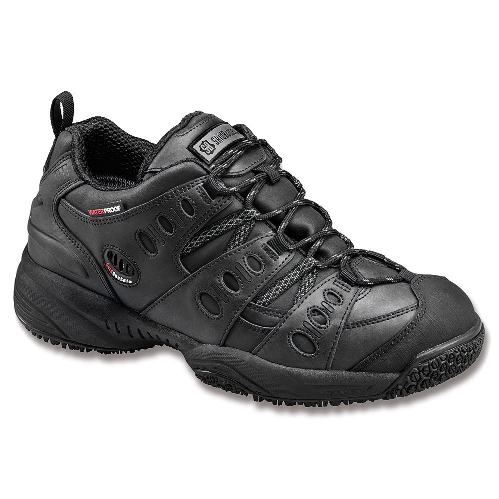 Skidbuster Men's Slip-Resistant Waterproof Athletic Shoes - Black Leather Work Shoes for Construction, Hiking & Outdoor Activities