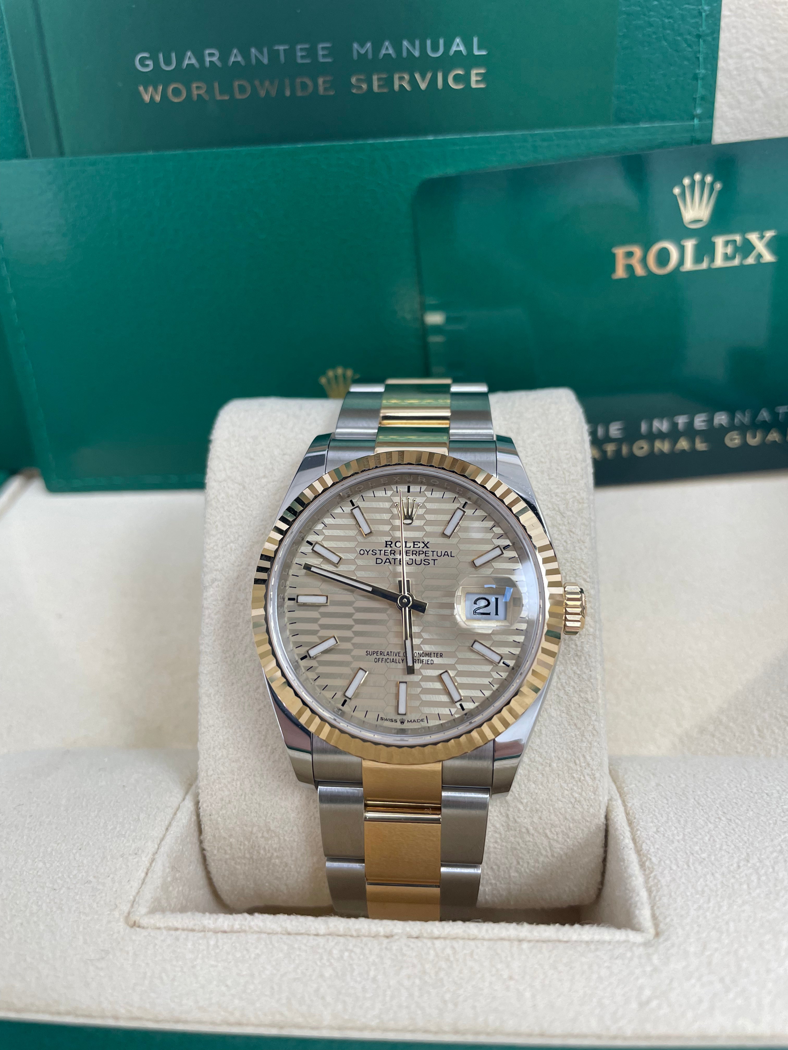 Rolex Datejust 36 Men's Watch - 18K Yellow Gold & Stainless Steel, Golden Fluted Motif Dial, Domed Bezel, Oyster Bracelet (Ref. 126233) | Luxury Dress Watch for Business, Weddings & Special Occasions