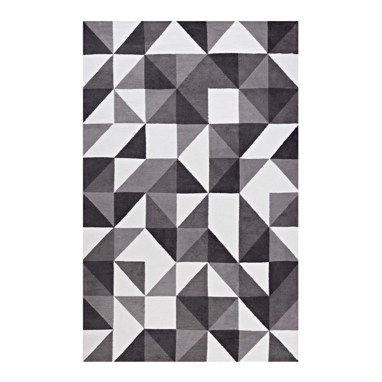 Modway Kahula Geometric Triangle Mosaic 5x8 Area Rug - Black, Gray & White Modern Design for Living Room, Bedroom & Office Decor