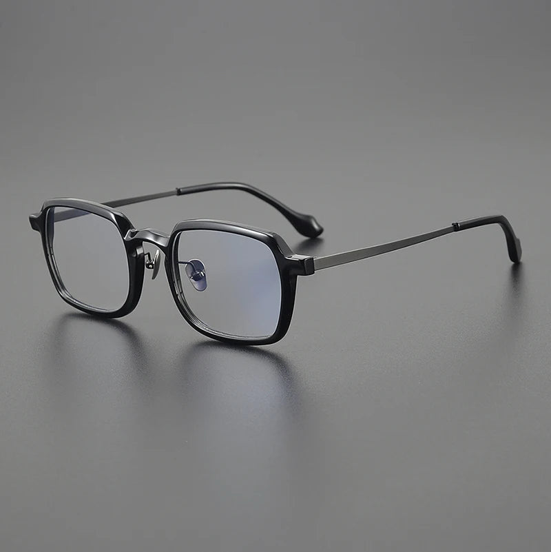 Stylish Black Unisex Square Acetate & Titanium Eyeglasses Frame 96072 - Perfect for Work, Reading & Fashion Accessories