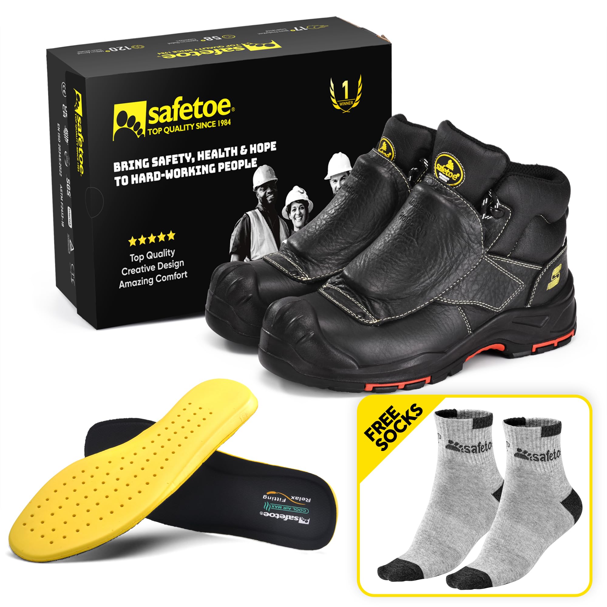 SAFETOE Men's Composite Toe Welding Boots with Metatarsal Guard - 300℃ Heat & Fire Resistant Work Boots for Welders - Perfect for Industrial, Construction & Metalworking Safety