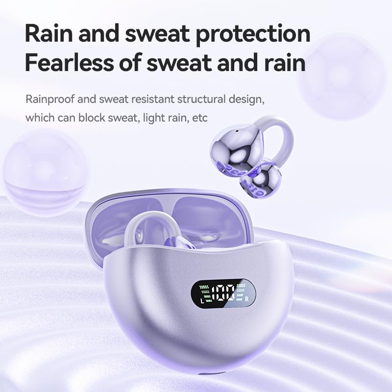 Mini Open Ear Clip Earbuds - Wireless Bone Conduction Bluetooth Headphones for Sports, Workouts, Running, Driving & Walking - Compatible with iPhone & Android (Purple) - Perfect for Gym, Outdoor Activities & Daily Commute
