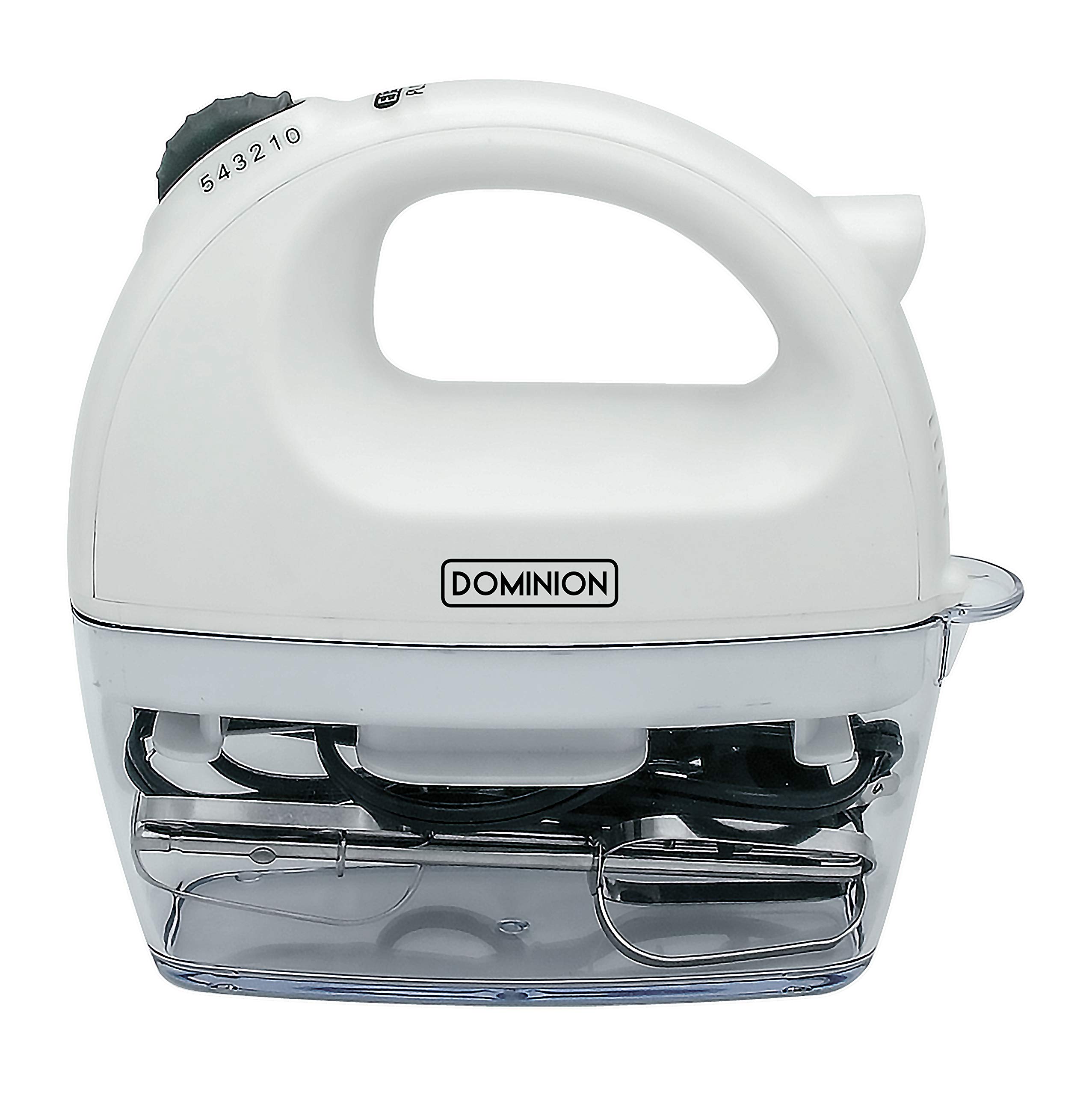 **Dominion Electric Hand Mixer - 5 Speed Handheld Mixer with Snap-On Storage Case & 2 Stainless Steel Beaters - Perfect for Baking Cookies, Cakes, Dough & Batters - Cool Touch Handle, White - Ideal for Home Kitchen & Professional Baking**