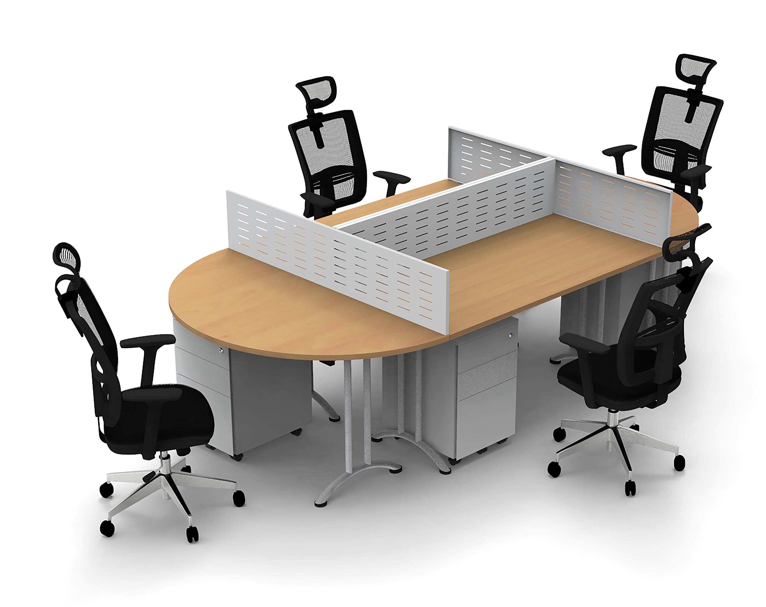 4-Person Office Workstation - Beech Conference Table Set with 16pc Group (Tables, Chairs, Screens & Files) for Meetings, Seminars & Team Collaboration | Compact Space Solution | Easy Assembly & Ready-to-Use | Ideal for Small Offices, Coworking Spaces & Training Rooms