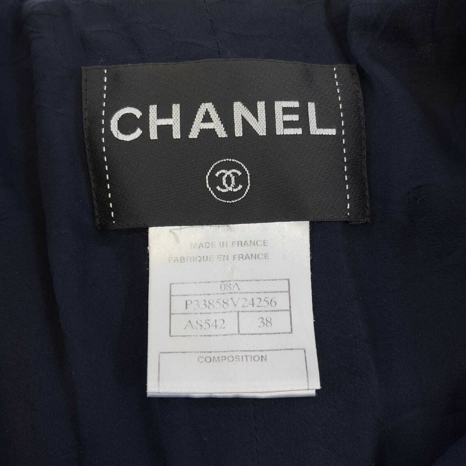 Chanel 08A Boucle Textured Mohair Jacket for Women - Navy Blue Wool Coat with 4 Pockets (Size FR 38 / US 6) | Luxury Outerwear for Fall Winter Fashion, Office Wear & Special Occasions