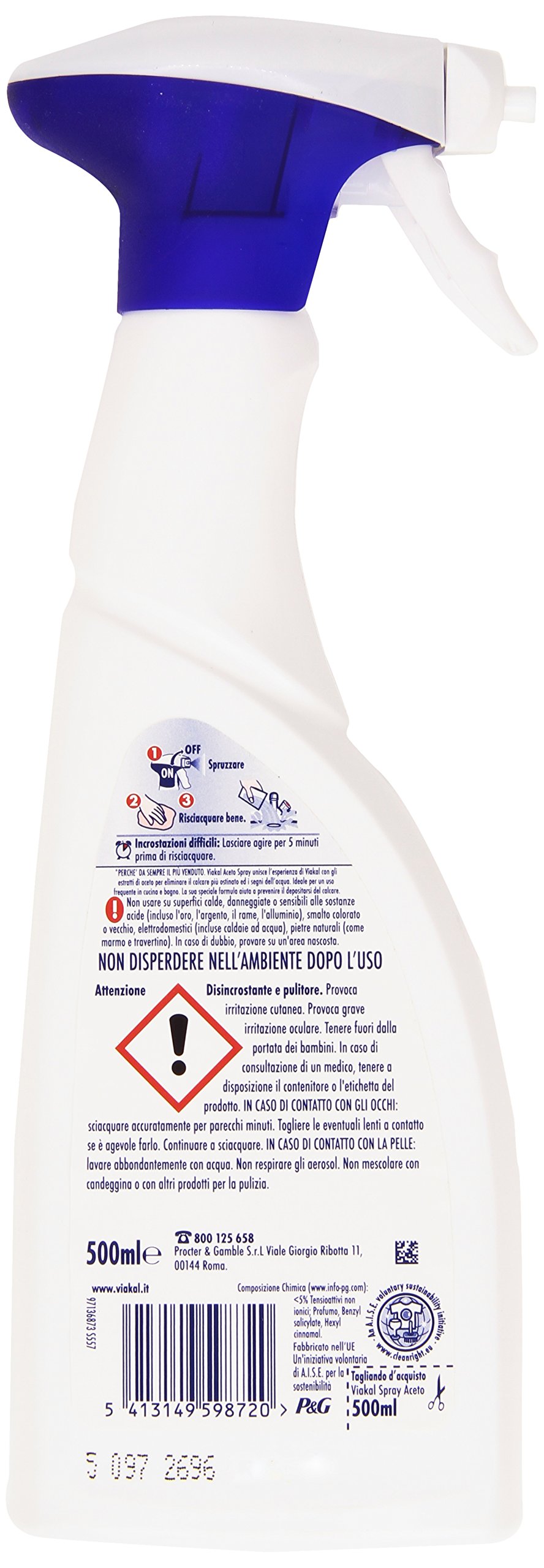 Viakal Anti-Limescale Vinegar Spray - 500ml Lime Remover for Bathroom, Kitchen & Shower - Powerful Descaling Solution for Faucets, Tiles & Glass Surfaces