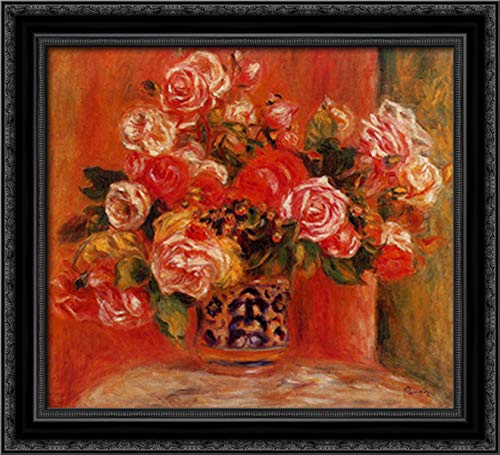 Pierre Auguste Renoir Black Ornate Wood Framed Canvas Art - 22x20 Roses in a Vase Painting - Elegant Home & Office Wall Decor for Living Room, Bedroom, Dining Area