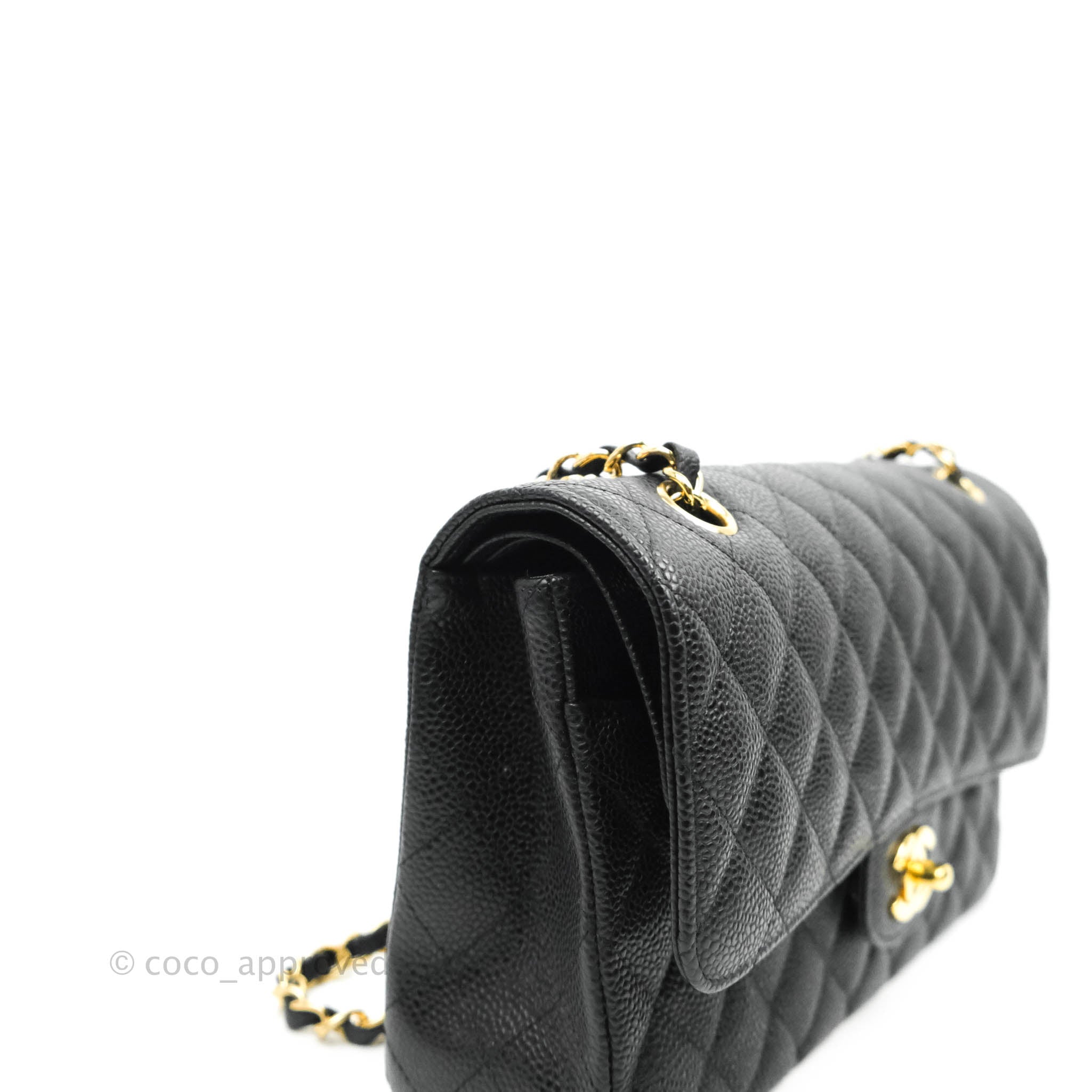 Chanel Classic Medium Double Flap Bag Black Caviar Leather with Gold Hardware - Luxury Designer Handbag for Women, Perfect for Work, Parties & Special Occasions