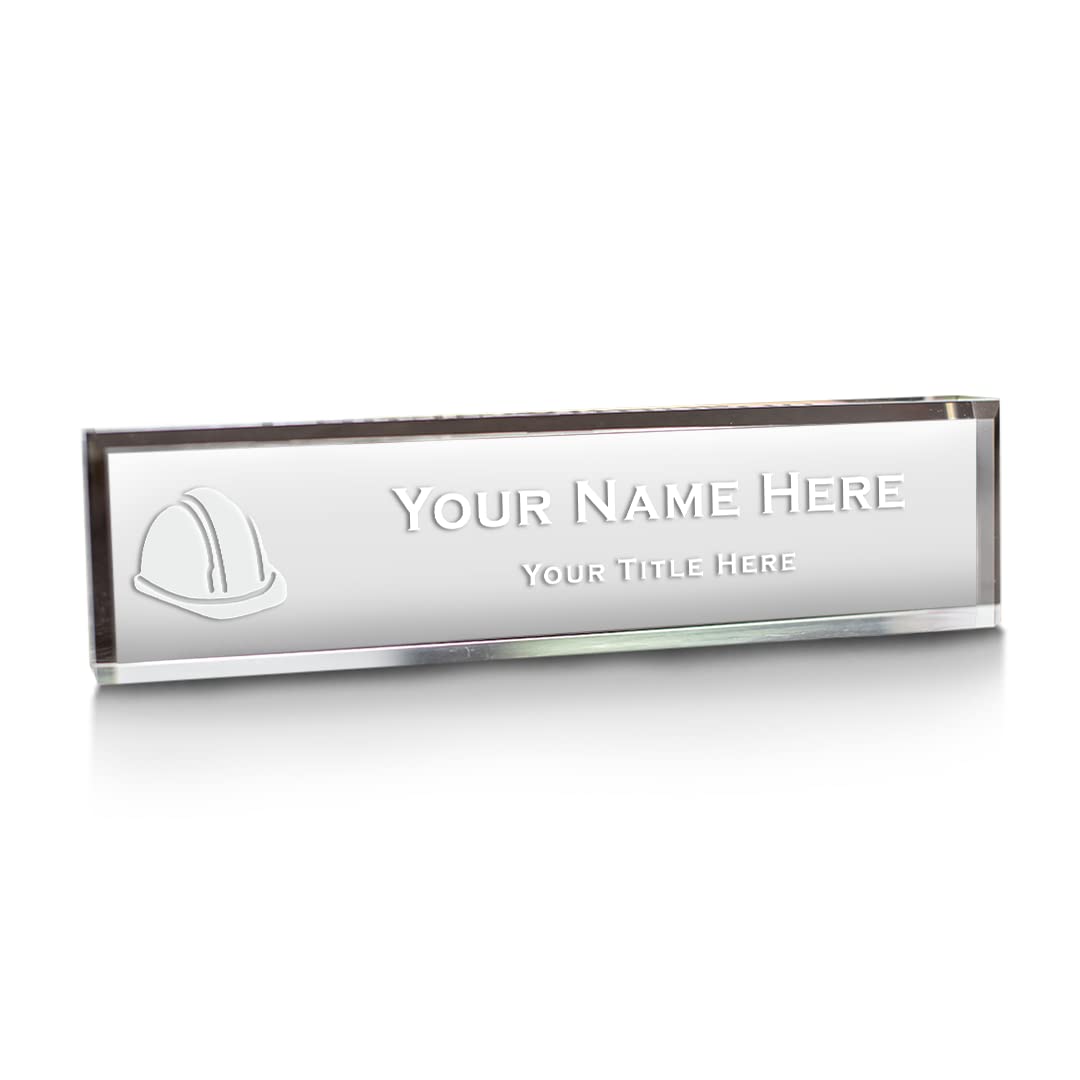 Custom Engineer Themed Acrylic Hard Hat Desk Sign (2x10 Inch) - Perfect for Office Decor, Gifts for Engineers & Construction Professionals