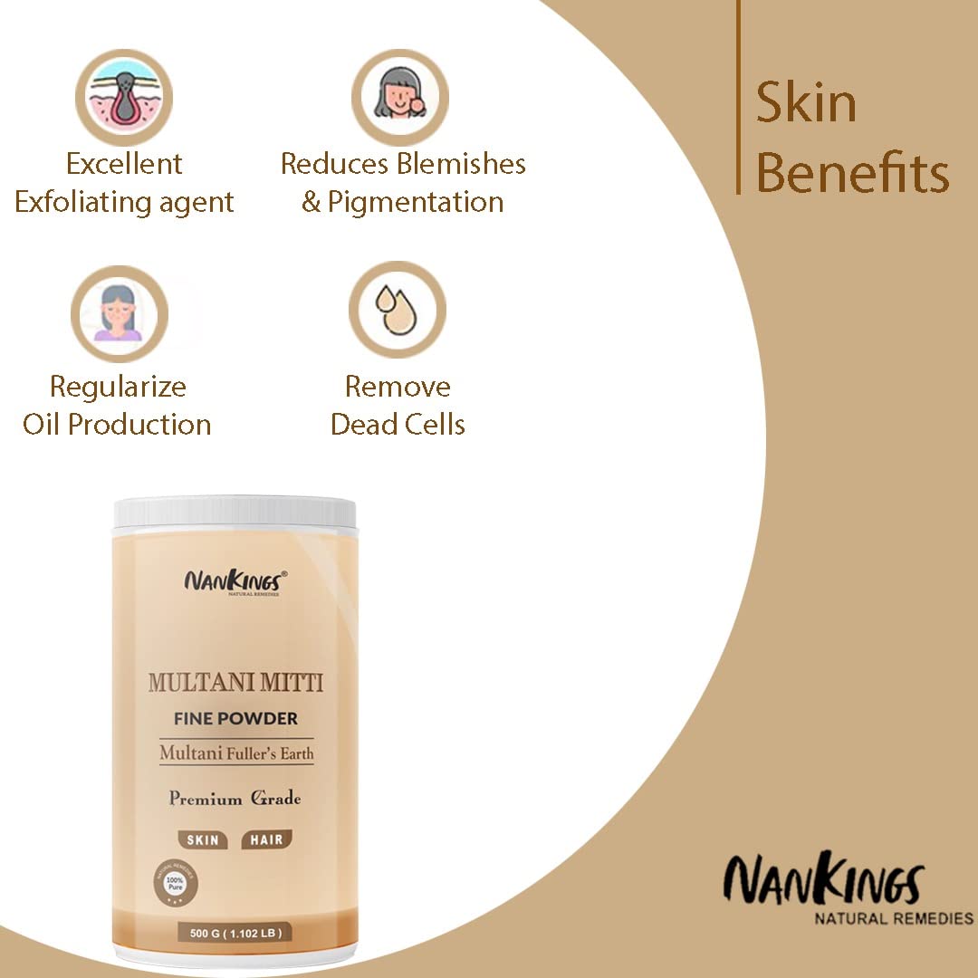 Nankings Multani Mitti - 100% Natural Fuller's Earth Clay for Skin Care, Face Mask & Hair Treatment | Deep Pore Cleansing & Detoxifying | 500g in Air-Tight Storage Jar | Perfect for Spa, Facial & Home Beauty Treatments
