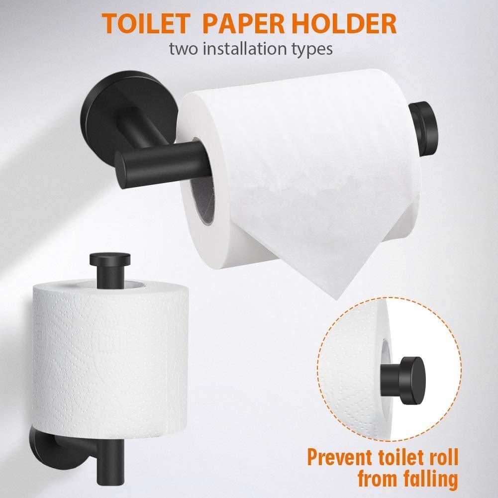 5-Piece Matte Black SUS304 Stainless Steel Bathroom Hardware Set - 16