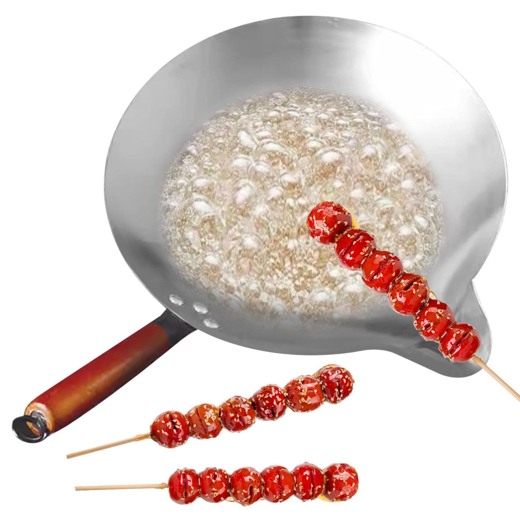 Stainless Steel Candy Melting Pot with V Spout & Heat Resistant Handle - Cast Iron Wok for Melting Candy, Chocolate, Sugar - Perfect for Making Tanghulu, Dipping Treats & Candy Making at Home