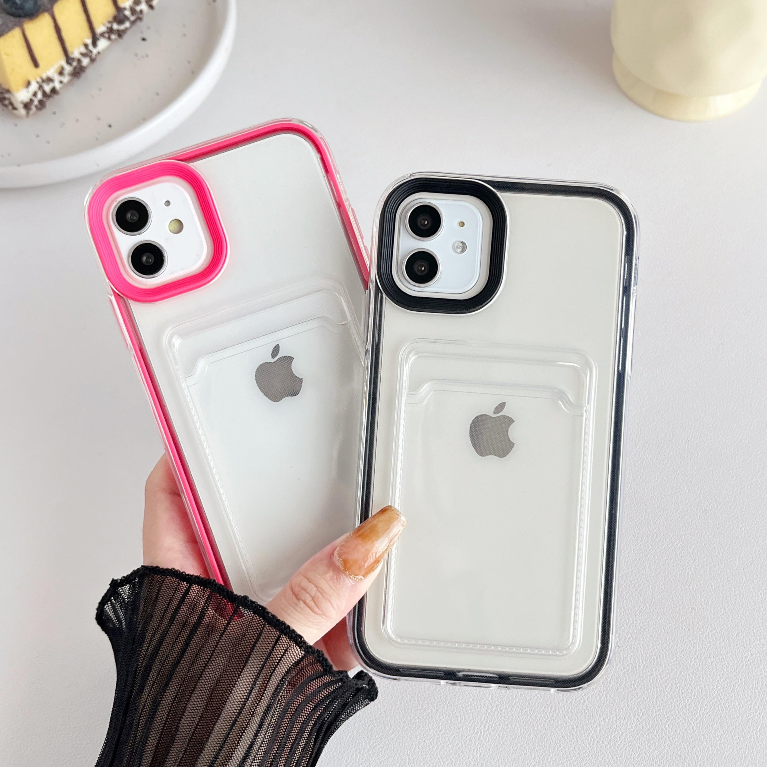 Candy Color Shockproof Clear iPhone 11 Case with Card Holder - Soft Protective Phone Cover for iPhone 11 (Red) | Perfect for Everyday Use, Travel & Hands-Free Convenience
