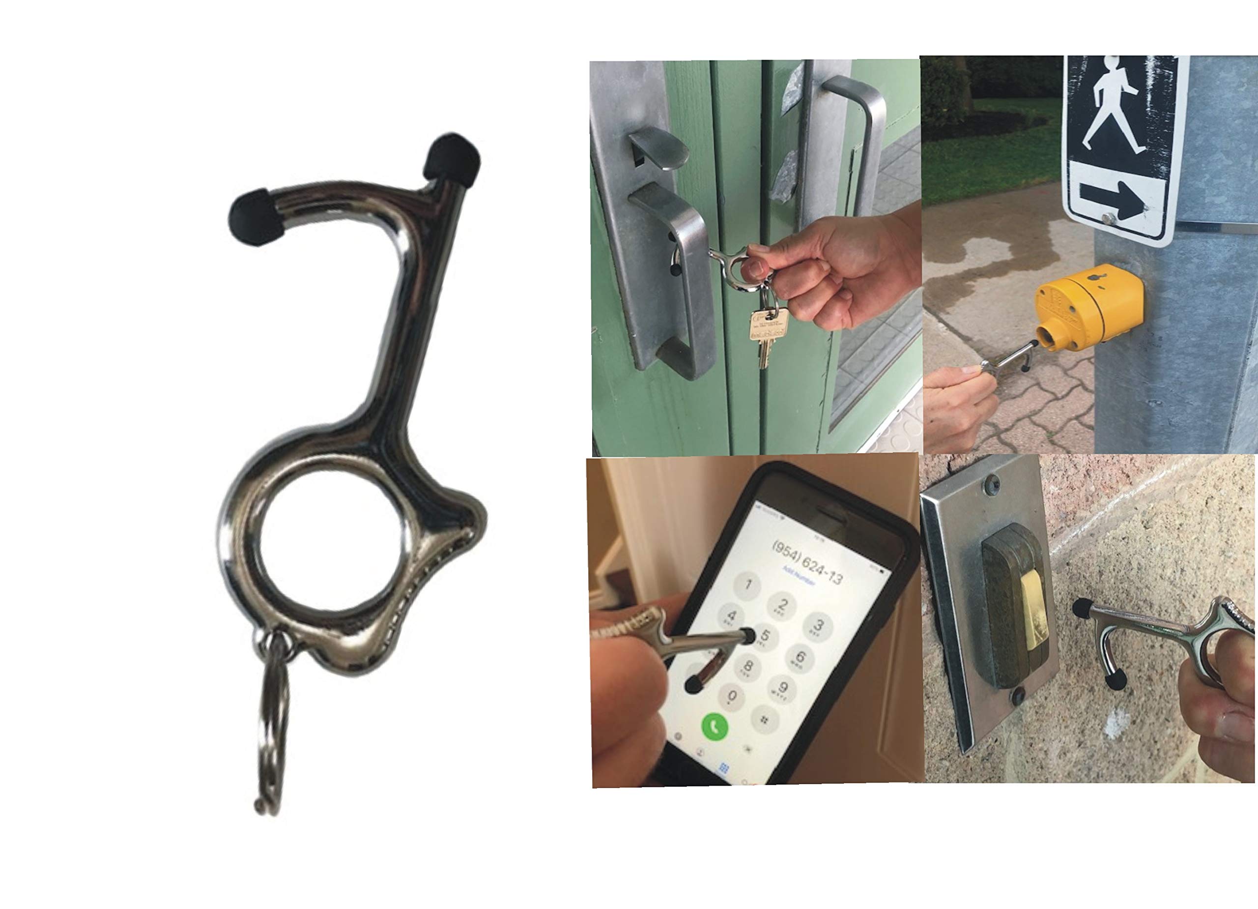 Upgraded No-Touch Contactless Door Opener & Keychain - Reusable Safety Tool for Elevator Buttons, Handles & Public Surfaces | Keep Hands Clean | Includes 1 Silver Tool + Free Keychain | Ideal for Offices, Hospitals & Public Spaces