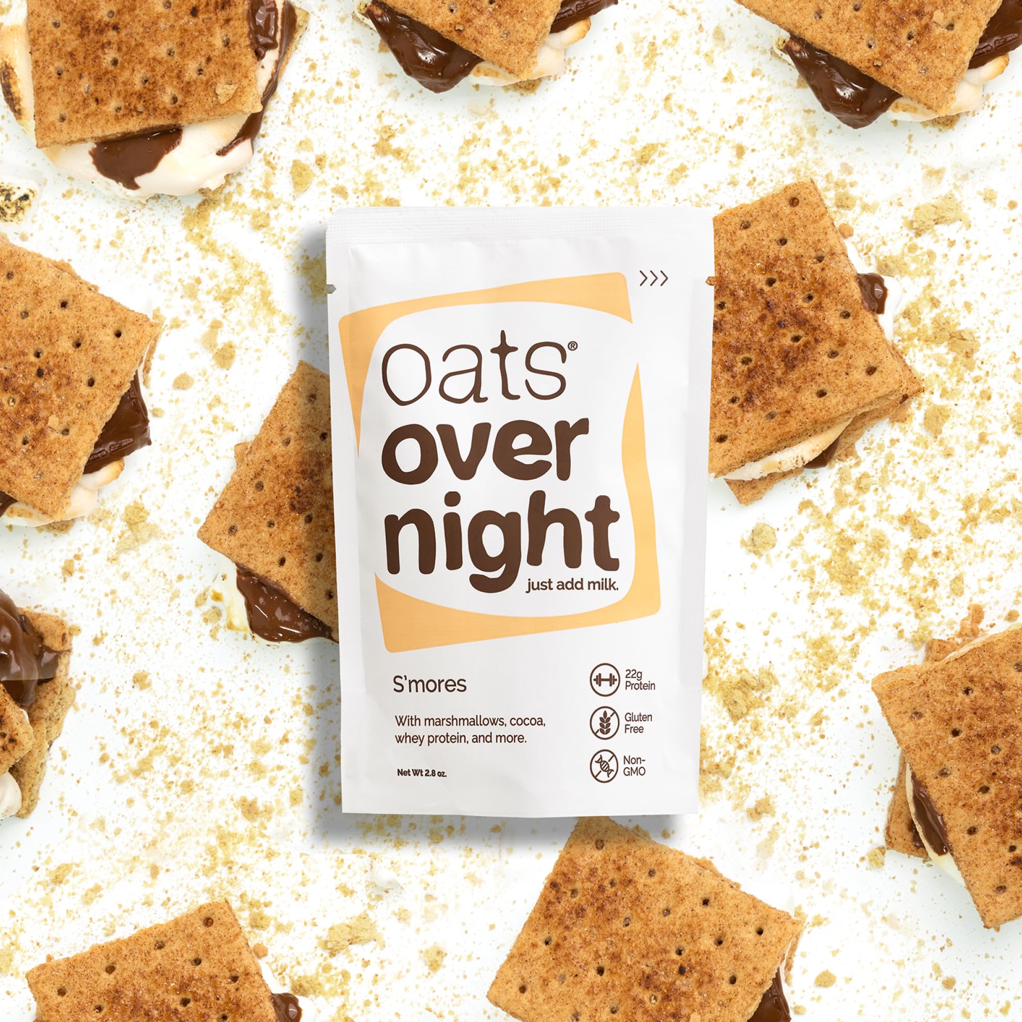 Oats Overnight Smores - High Protein Overnight Oats with 22g Protein & Fiber, Gluten Free & Non-GMO Breakfast Shake (2.8 oz per Meal, 24 Pack) | Perfect for Busy Mornings, Post-Workout Recovery & Healthy On-the-Go Snacking