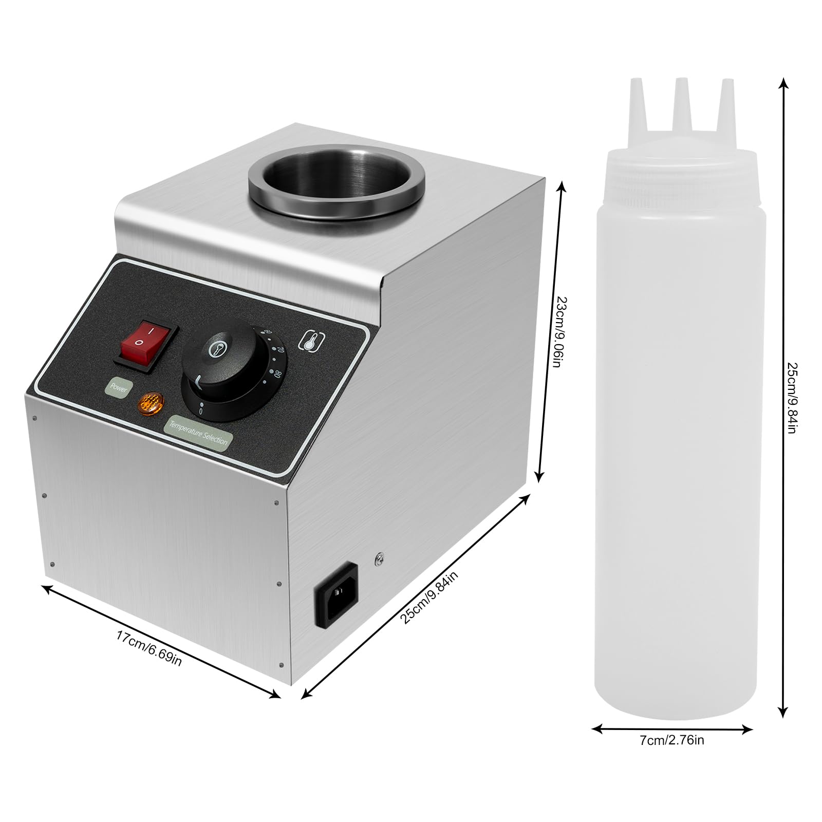Commercial Electric Sauce Warmer Dispenser 240W - Stainless Steel Countertop Sauce Dispenser with Bottle - Adjustable Temperature 30-85℃ for Chili, Hot Fudge, Cheese, Caramel & Jam - Perfect for Restaurants, Cafes & Catering Events (1 Bottle)