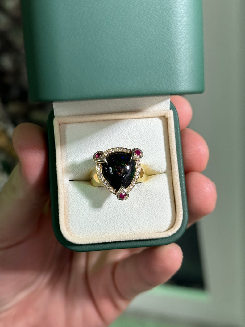 0.24tcw 18K Gold Natural Opal Ruby Diamond Statement Ring for Women - Elegant Cocktail Party Wedding Anniversary Gift Jewelry